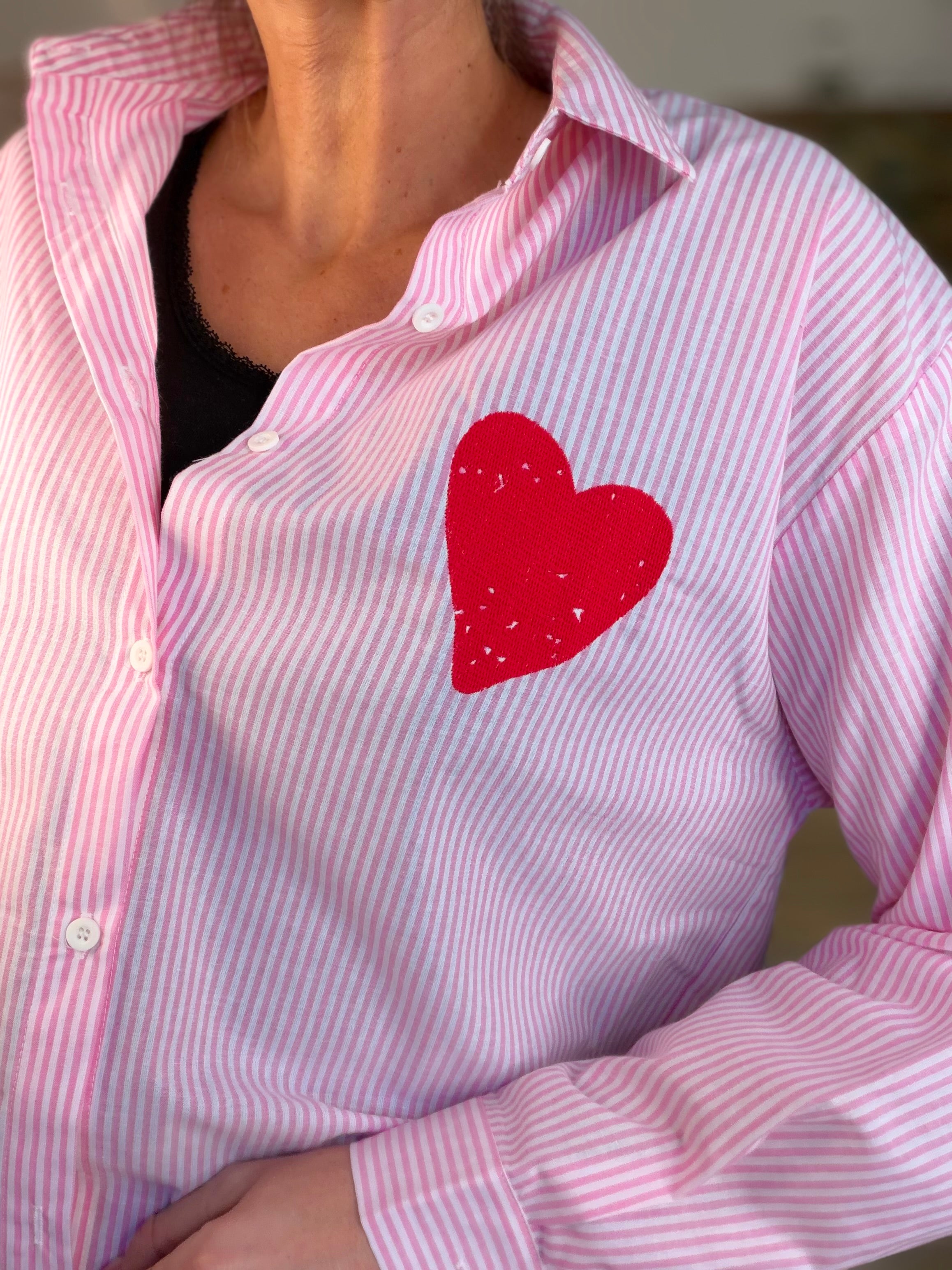 Chemise rayée brodée TINA Rose