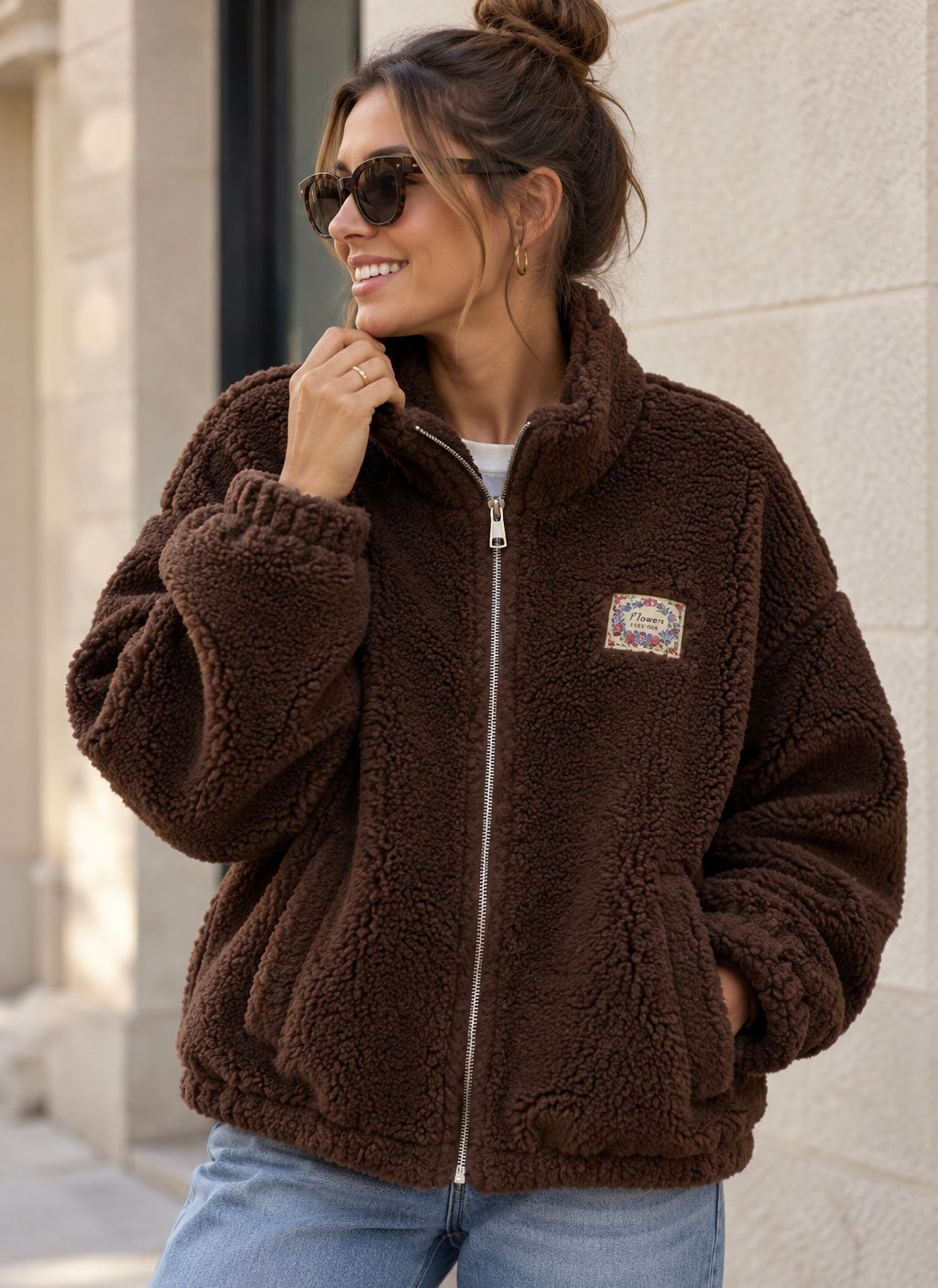 Veste Sherpa zippée LÉONIE Chocolat