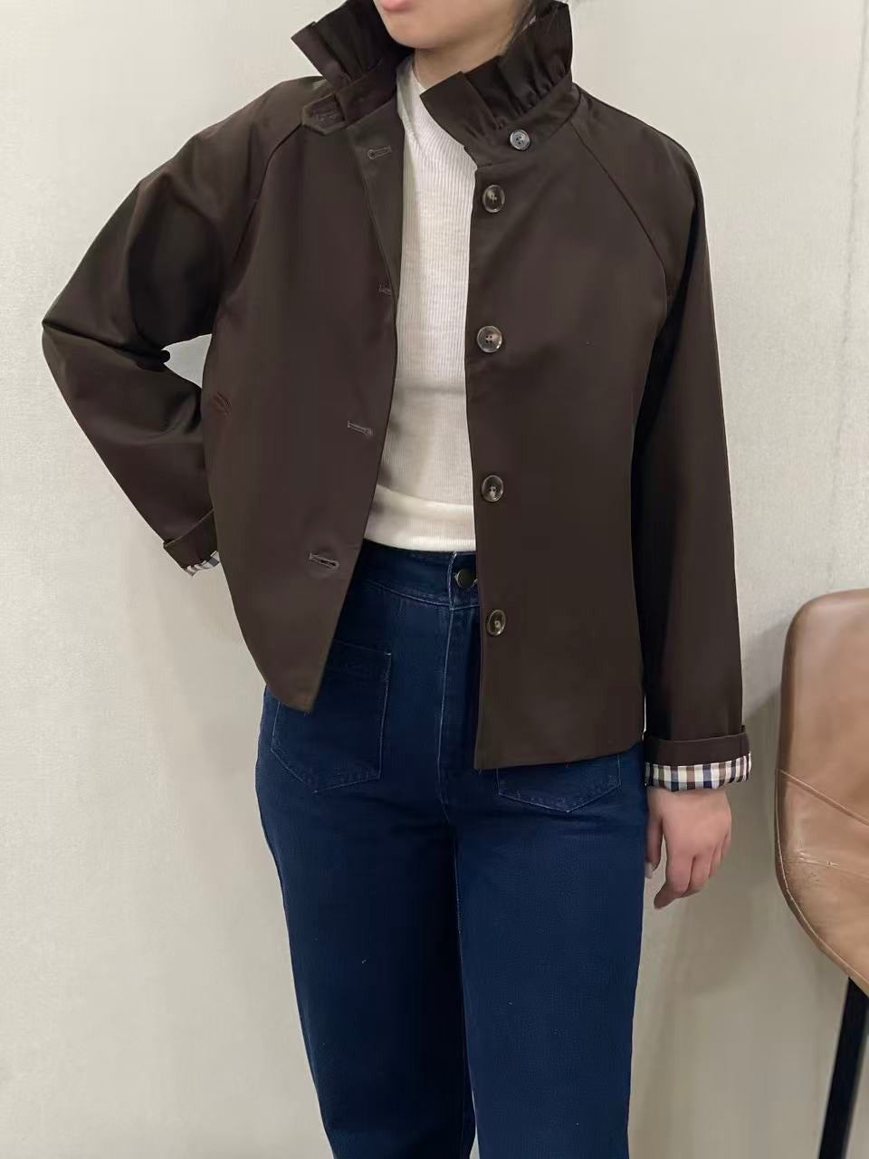 Veste Trench col victorien doublure carreaux - VICTORIA Chocolat