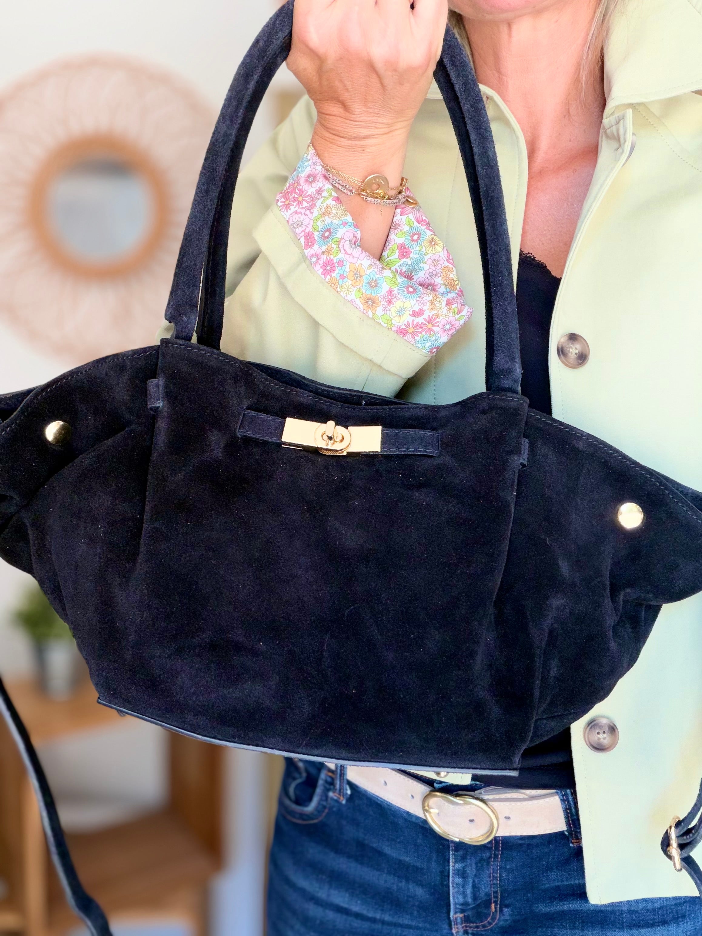 Sac cabas en cuir daim HANA - Noir