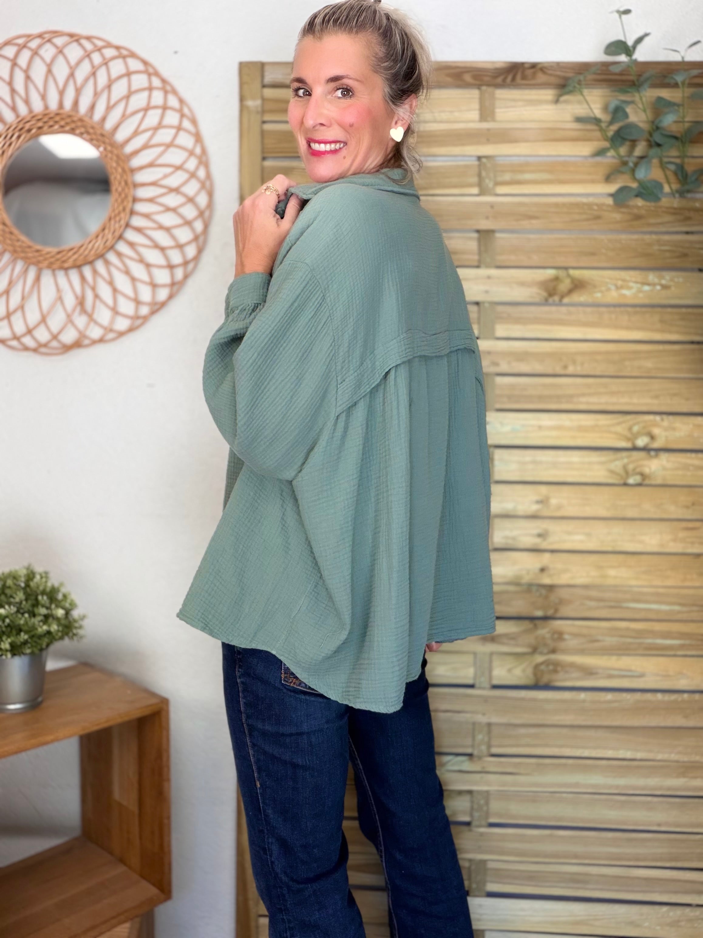 Chemise en gaze de coton unie FÉLICIA Kaki