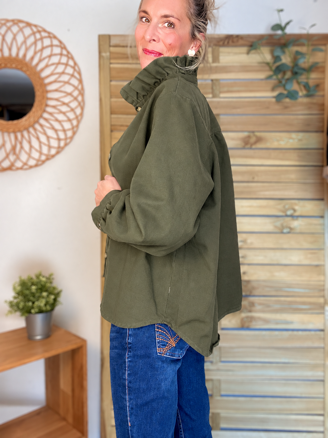 ⚡️ ARRIVAGE • Veste / Chemise en coton, col victorien volanté LISA Kaki