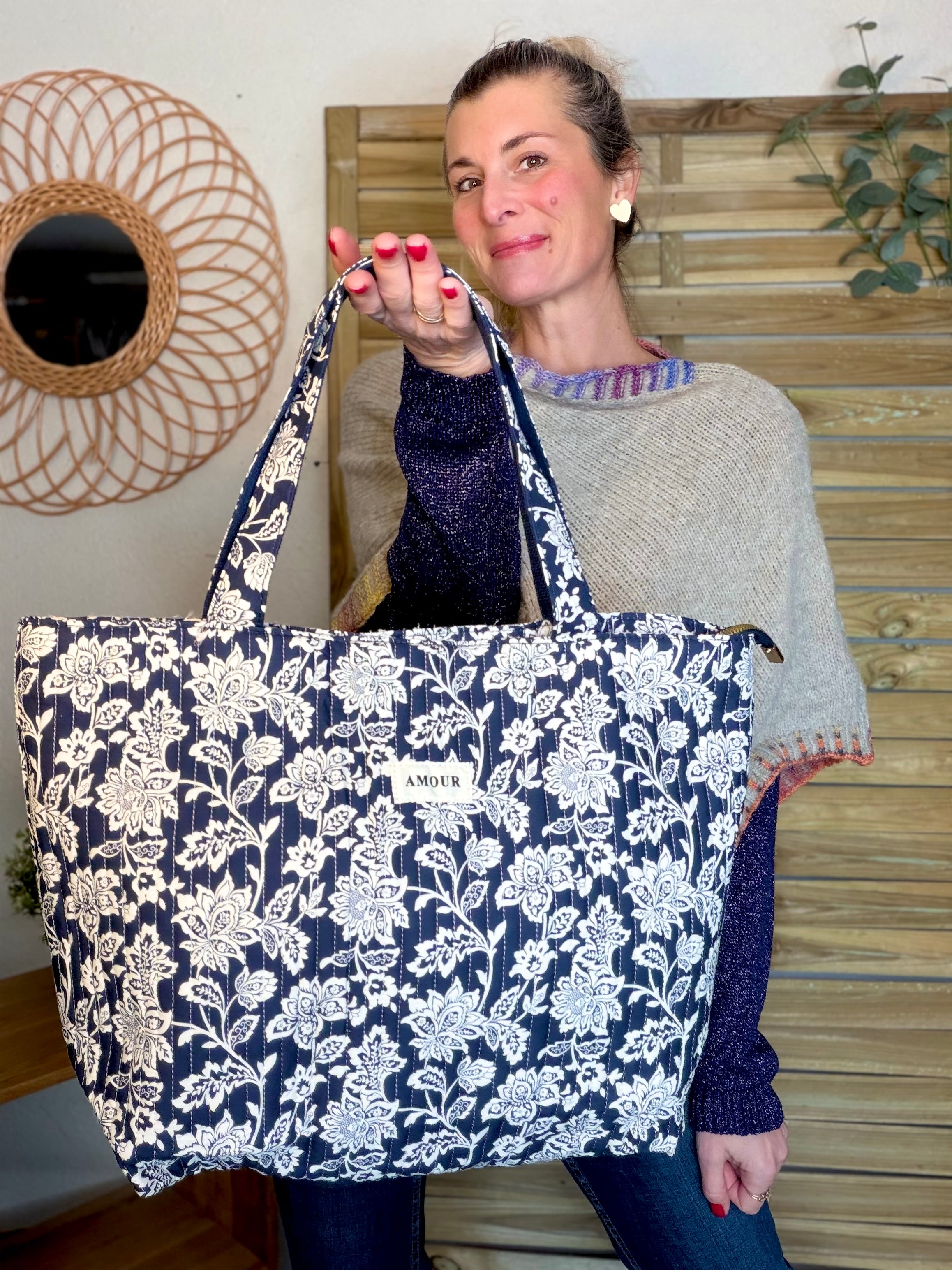 Sac cabas imprimé PIERCE - fleuri marine