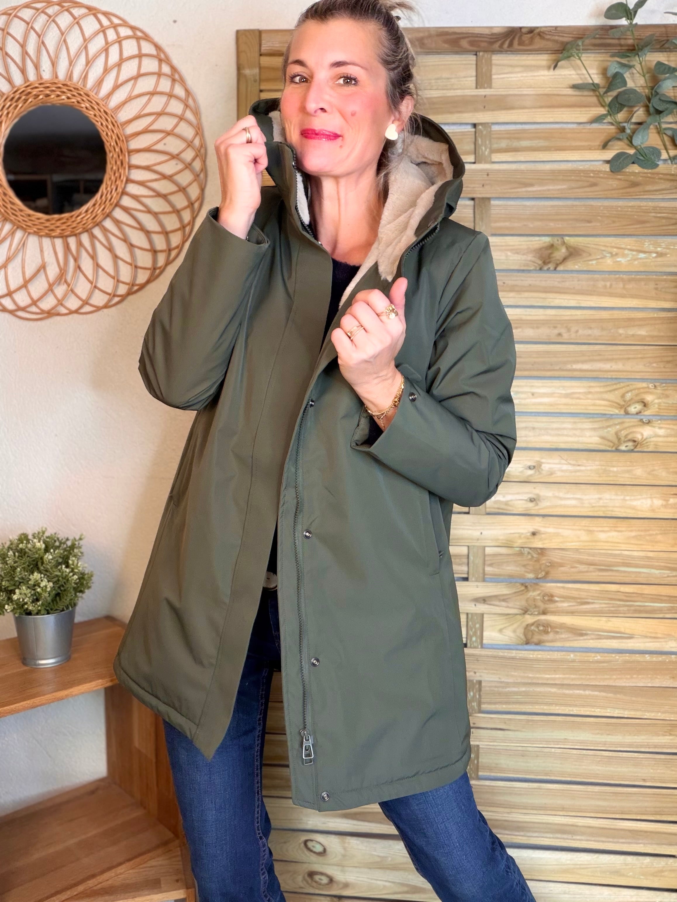 Parka fourrée imperméable AMBRE - Kaki / Beige - LAURA JO