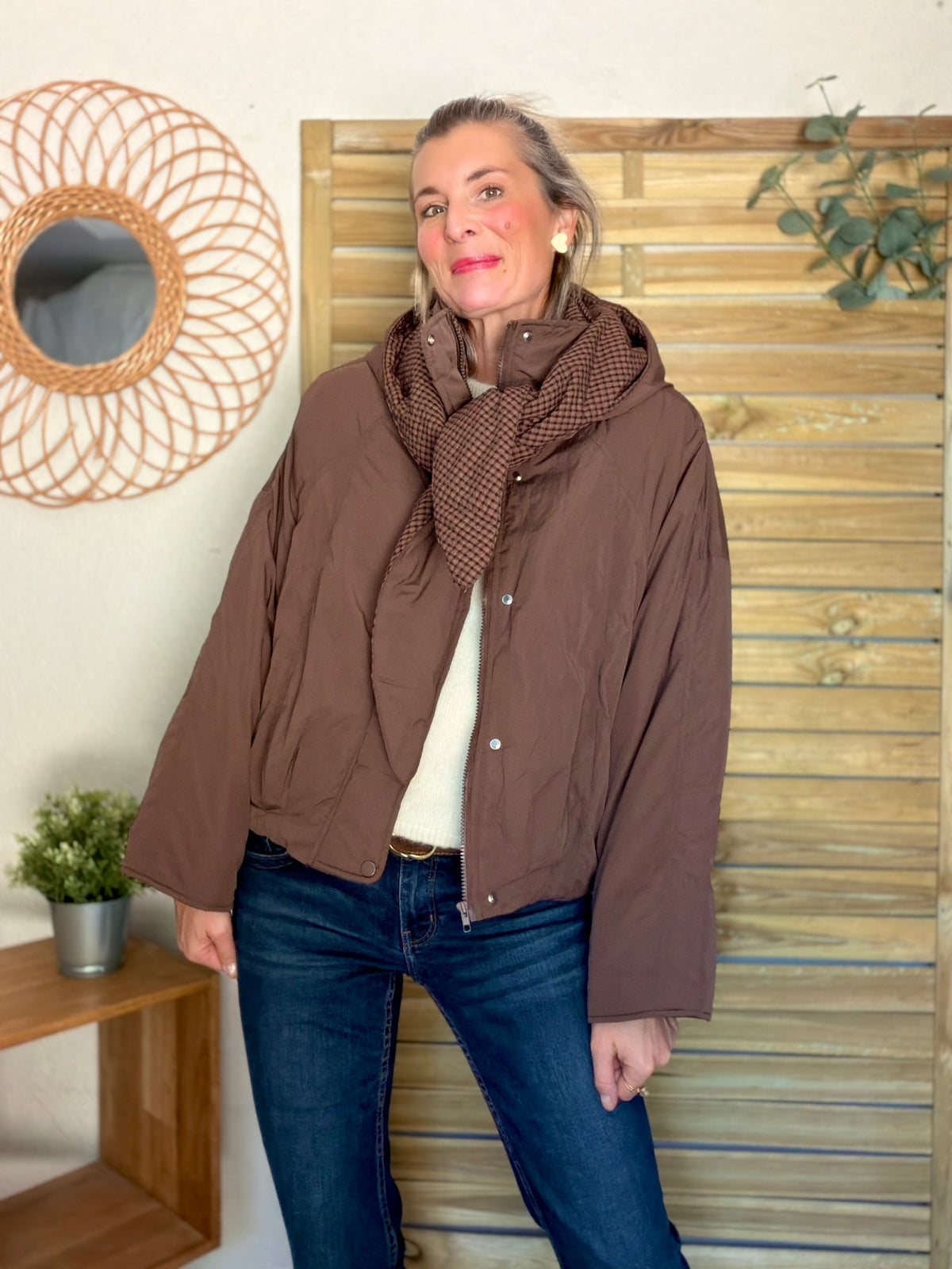 PRÉCOMMANDE (Expédition 22/10) • Veste matelassée capuche amovible réversible ODILE Chocolat