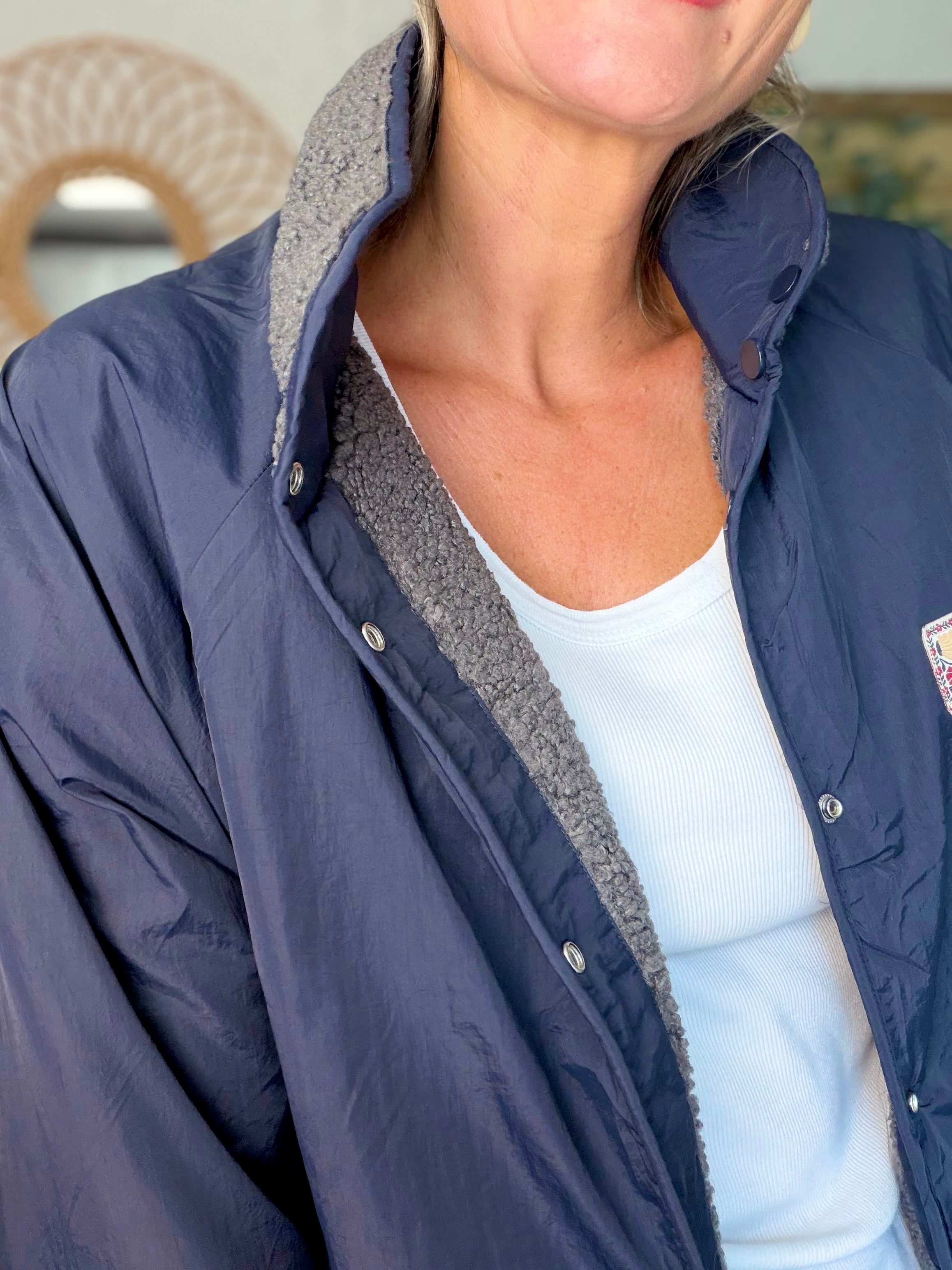 Veste matelassée réversible Sherpa AMÉLIE Bleu marine / Gris