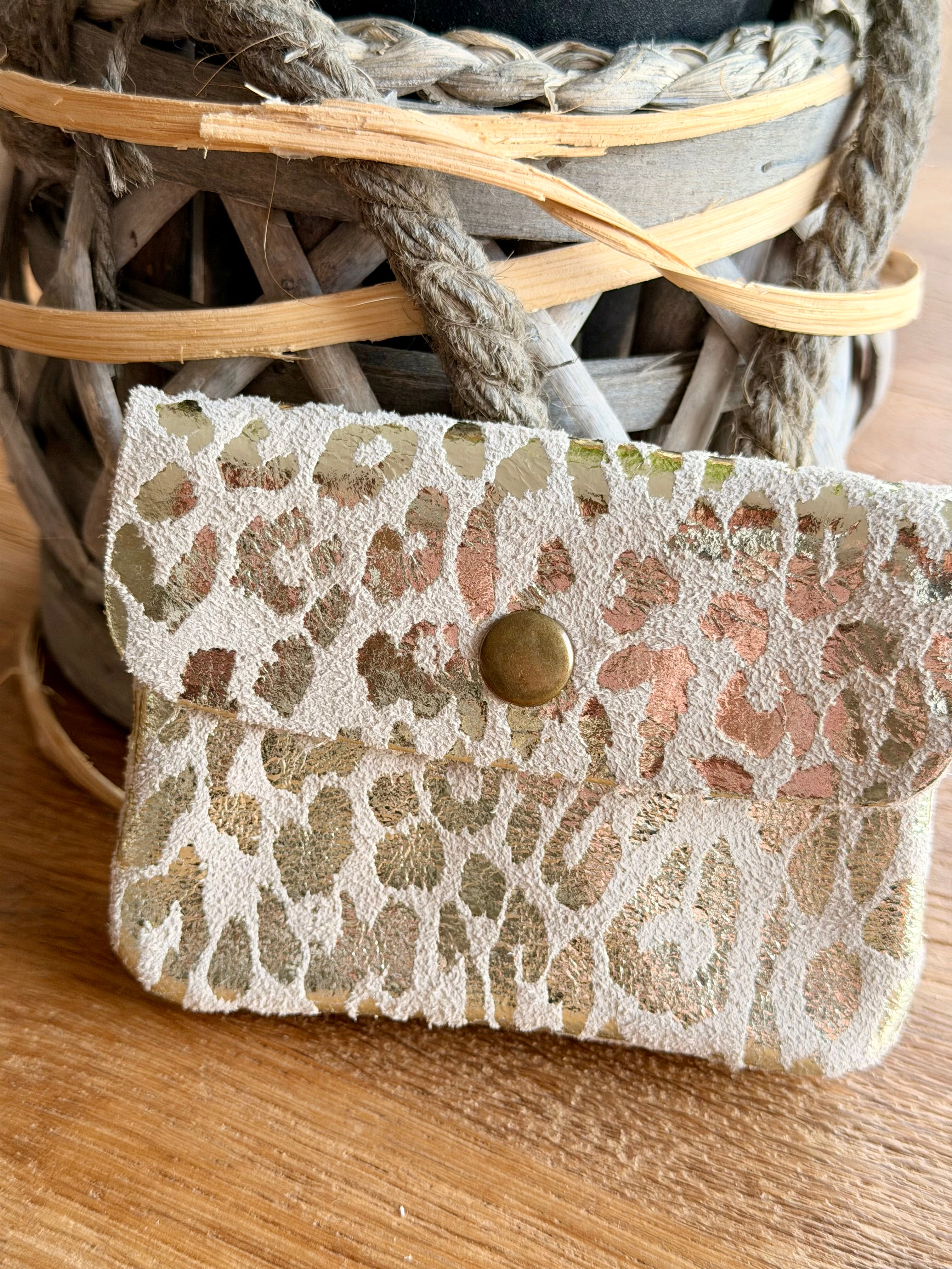 Porte monnaie / porte carte en cuir daim imprimé léo - ACHILLE