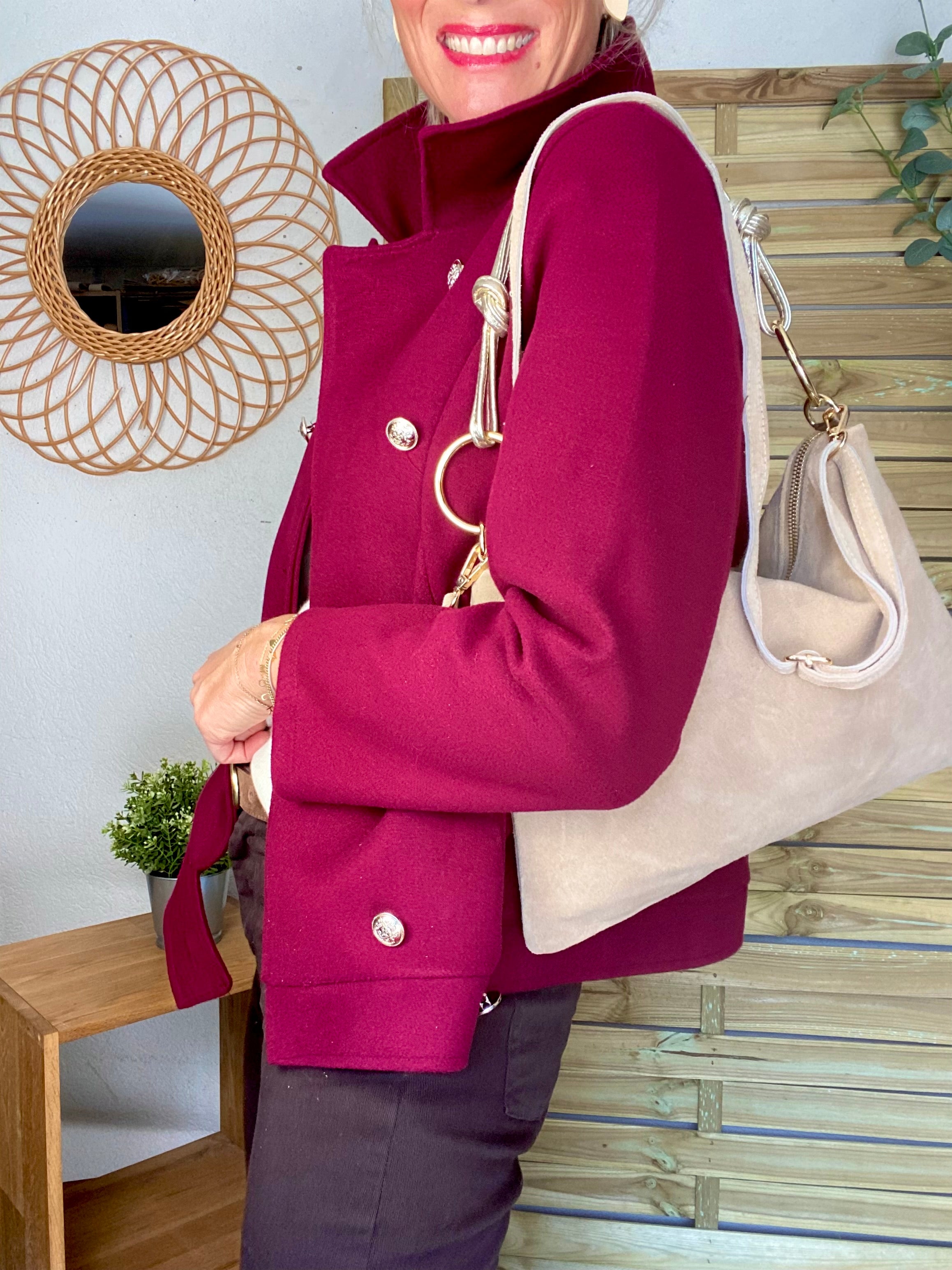 ⚡️PÉPITES FRIDAY - Sac en cuir daim 2 bandoulières (or et beige) - Beige - PACEY