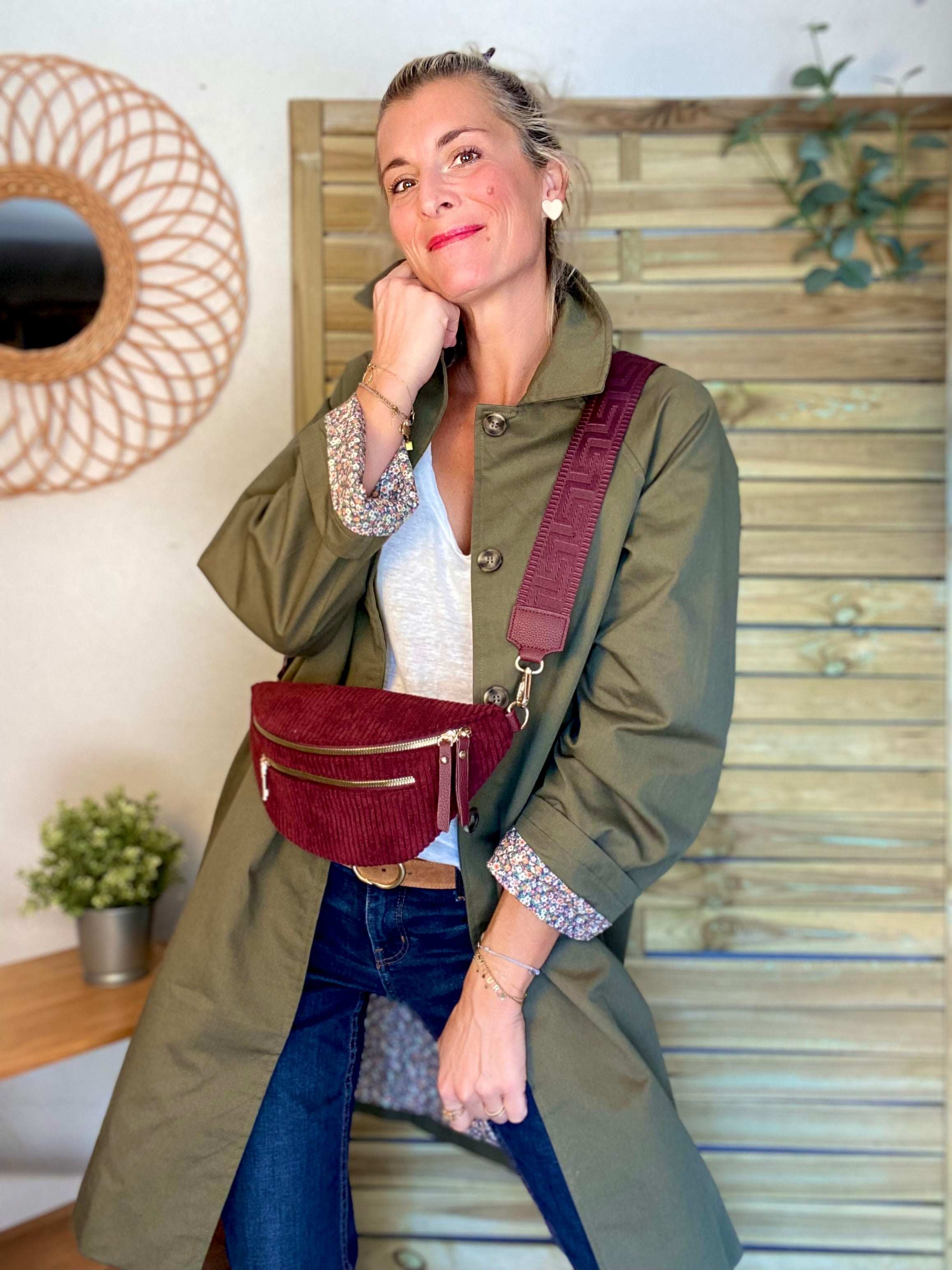 Veste Trench en coton kaki avec Liberty - MAHAUT LONG