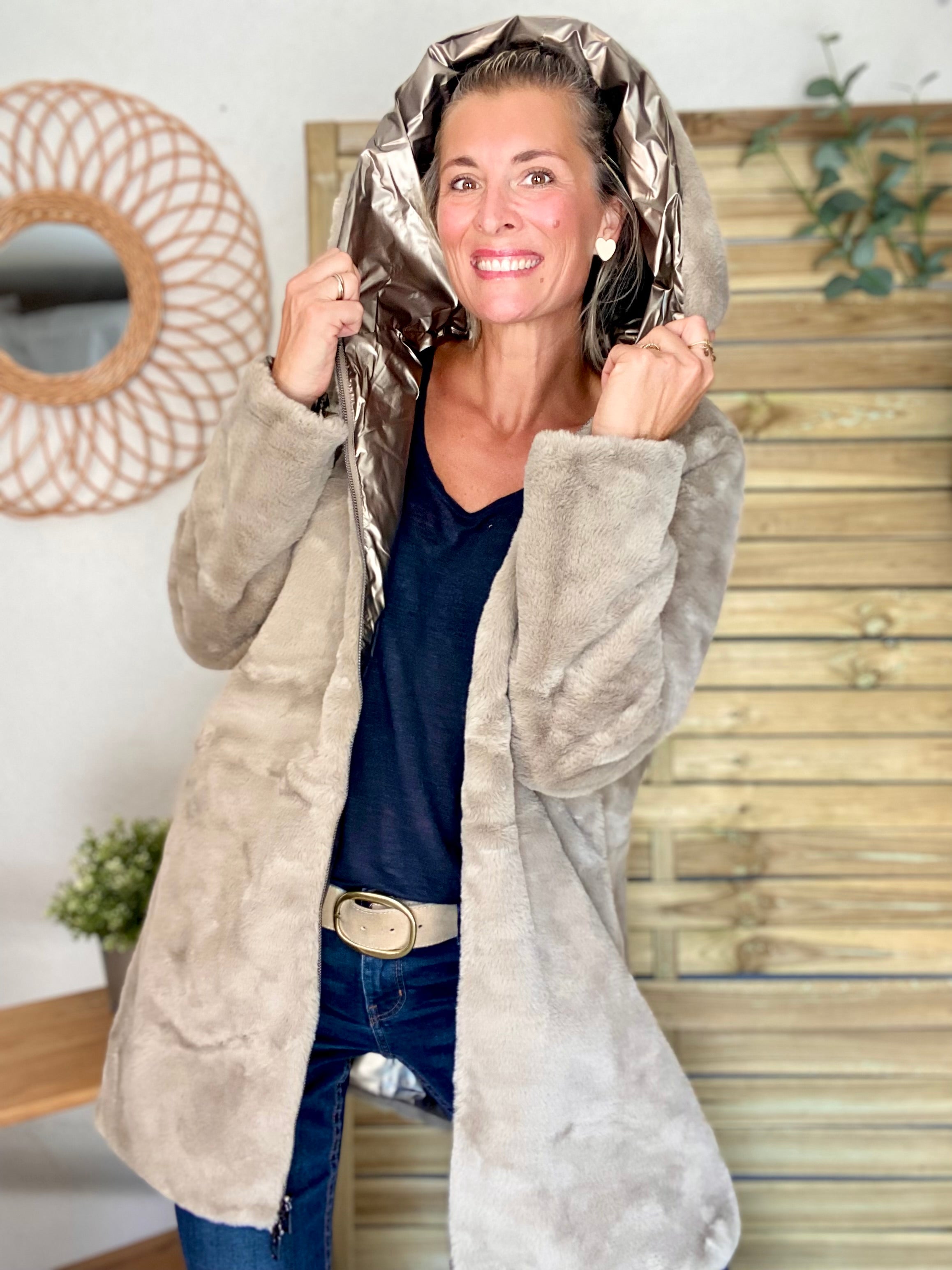 Parka Imperméable réversible fourrée Bronze / Beige ALIX - LAURA JO