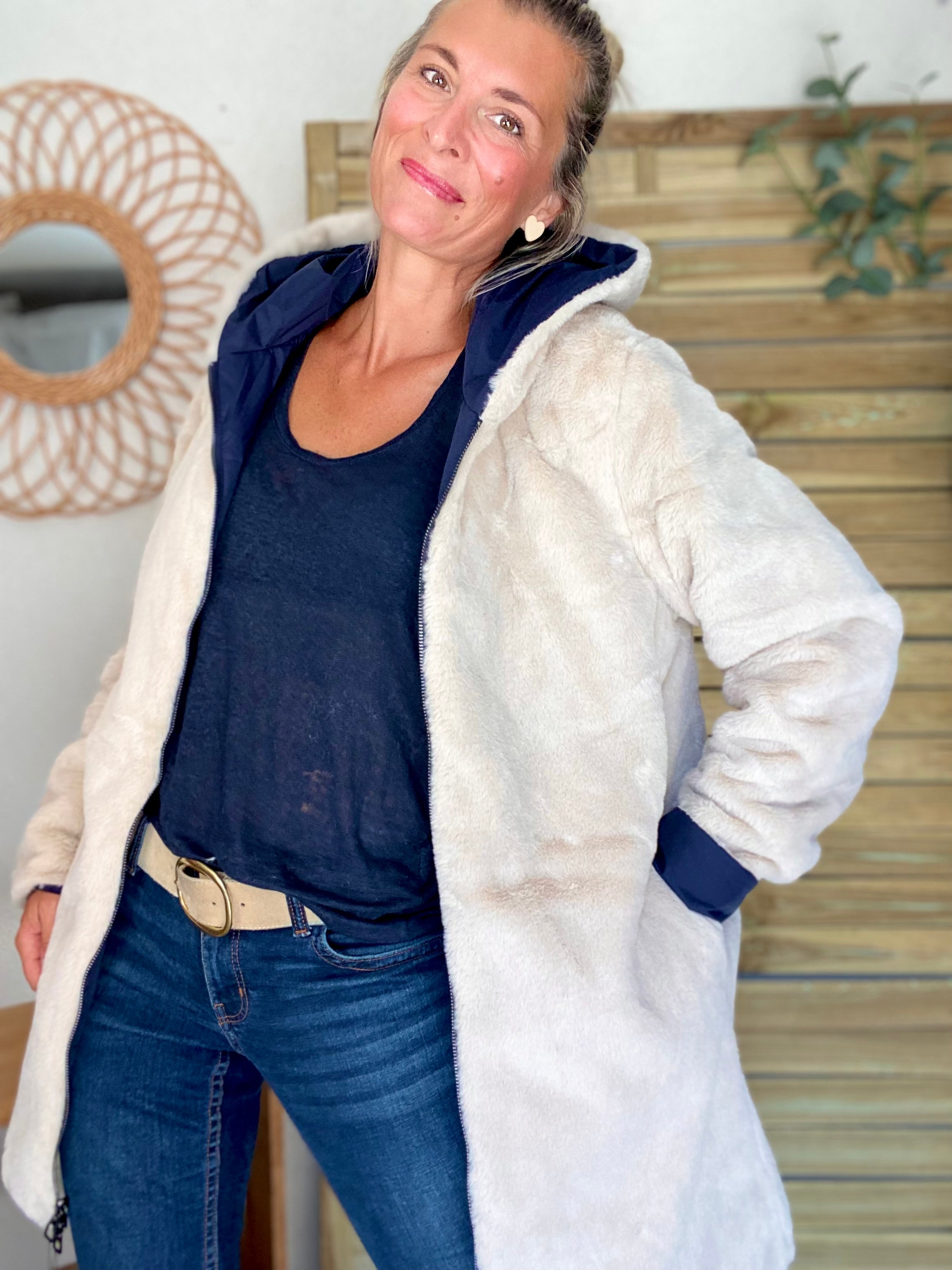 Parka Imperméable réversible fourrée Bleu marine / Beige ALIX - LAURA JO