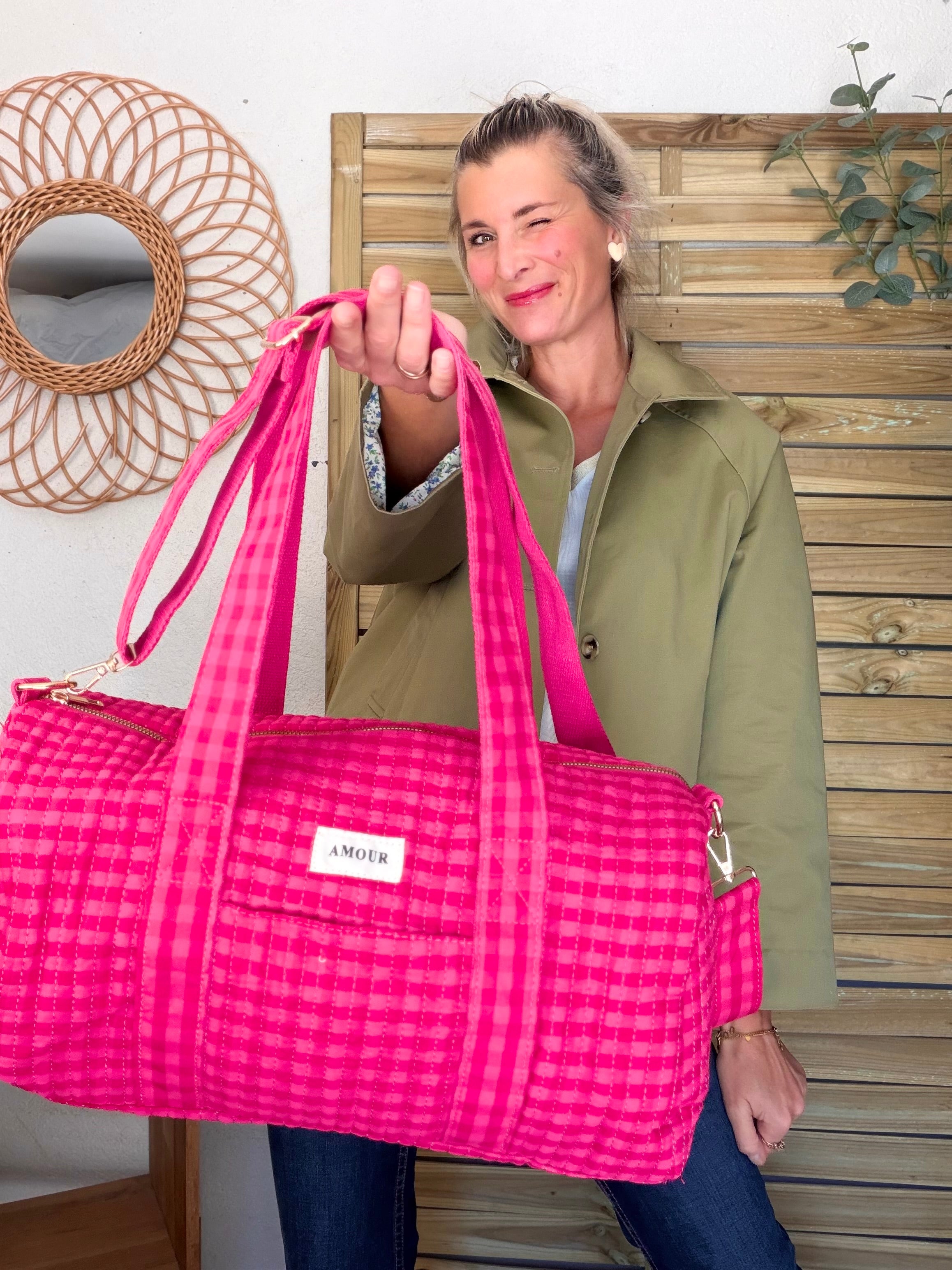 Sac polochon imprimé Vichy rose Amour NOA
