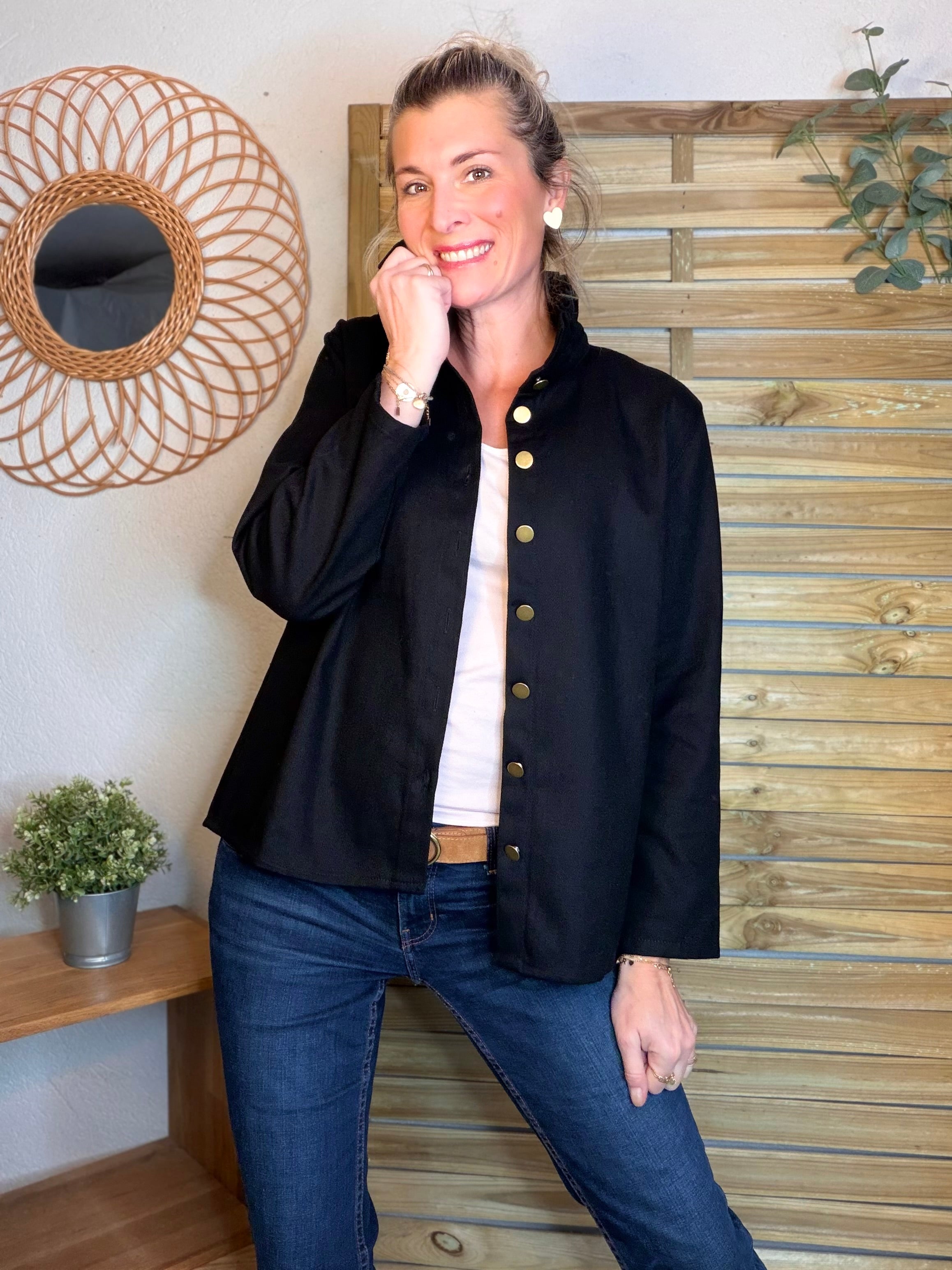 ⚡️ ARRIVAGE - Veste / Chemise en coton, col victorien volanté Beige taupe HILLARY - Noir