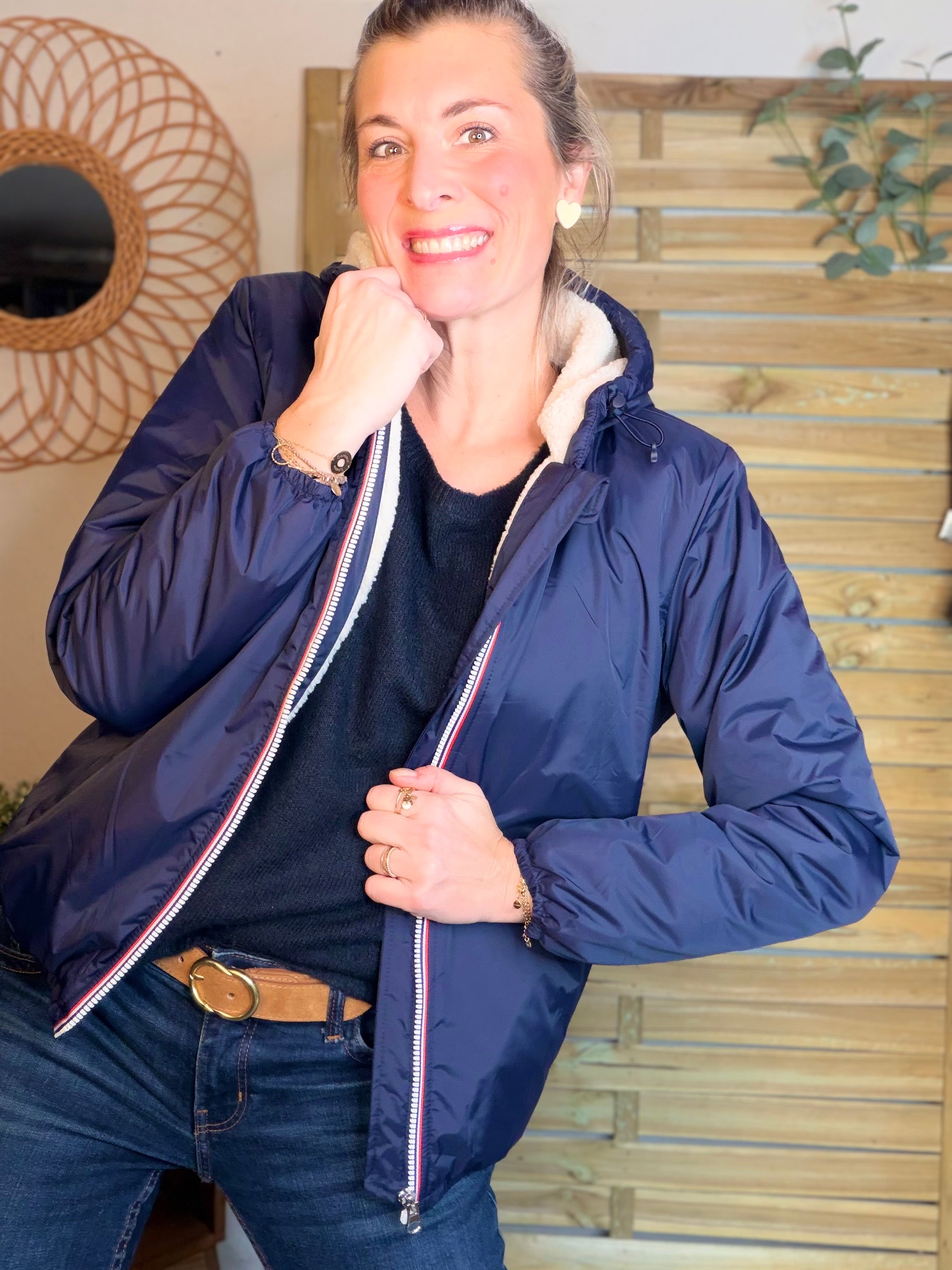 Parka Imperméable LOUISE COURT sherpa - Bleu marine - LAURA JO (DÉSTOCKAGE Taille L)