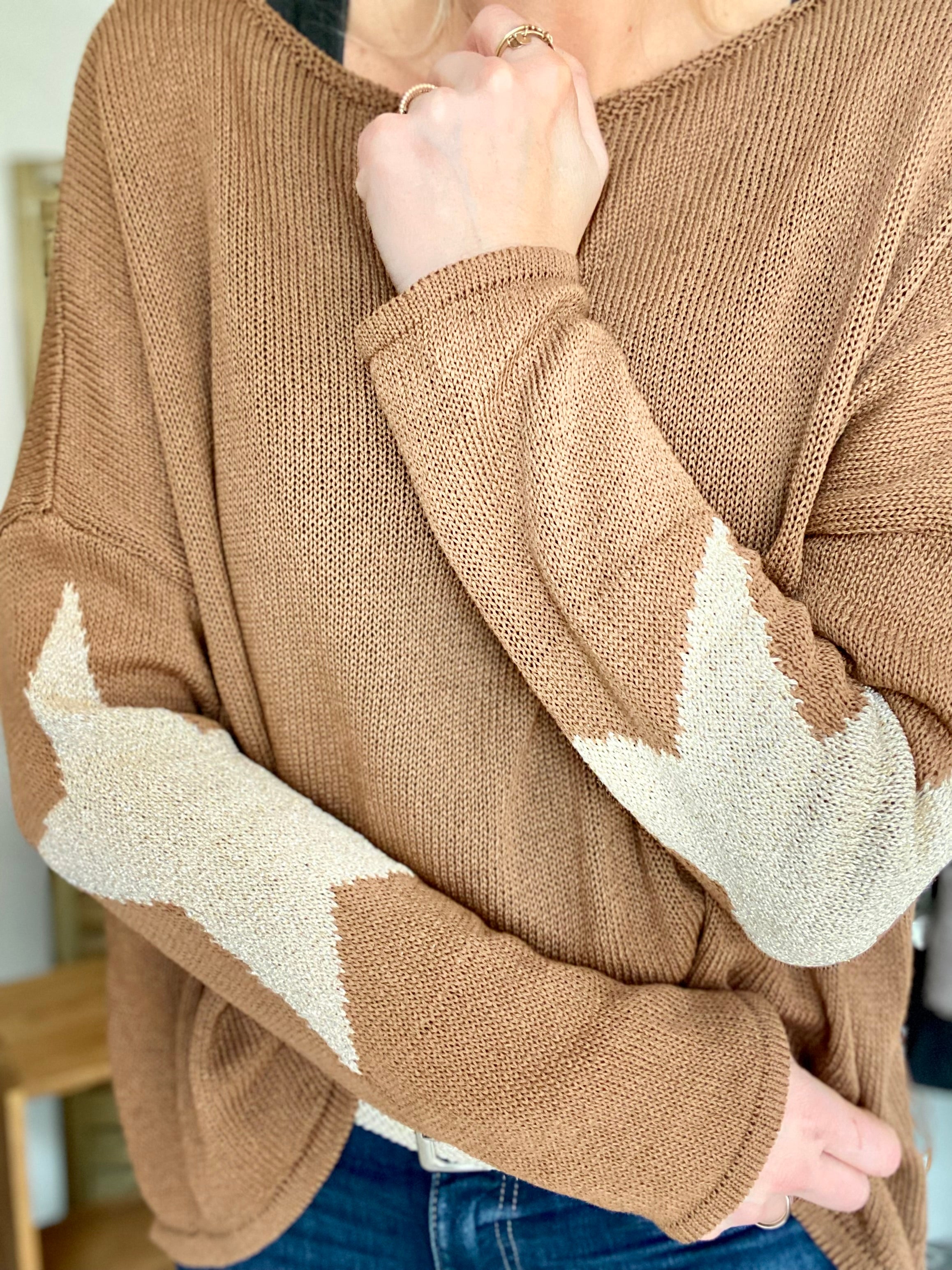 Pull Oversize étoiles dorées ALBA - Camel