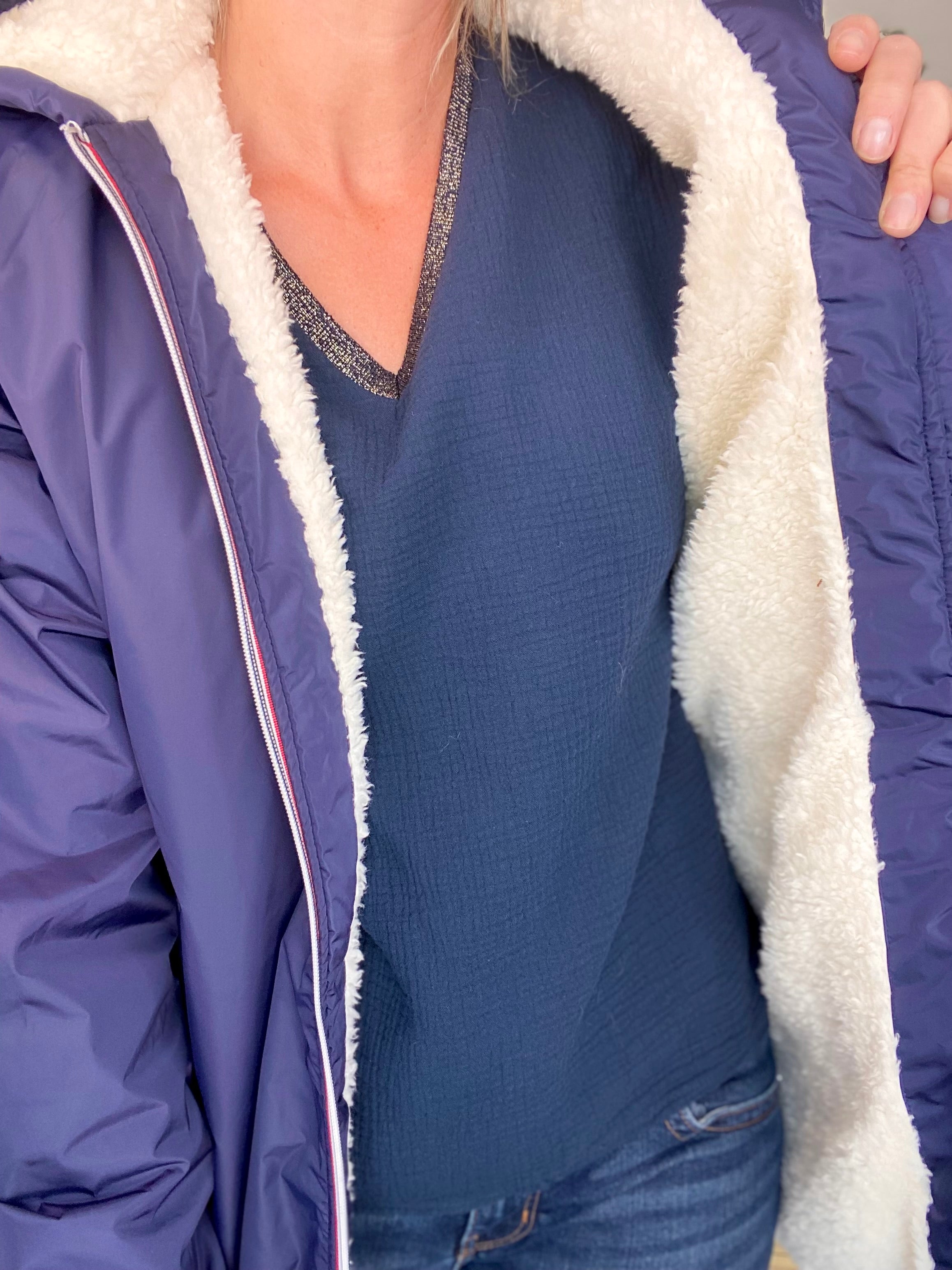 Parka Imperméable moumoute sherpa mixte JEAN.NE - LE PETIT BRETON - Bleu Marine