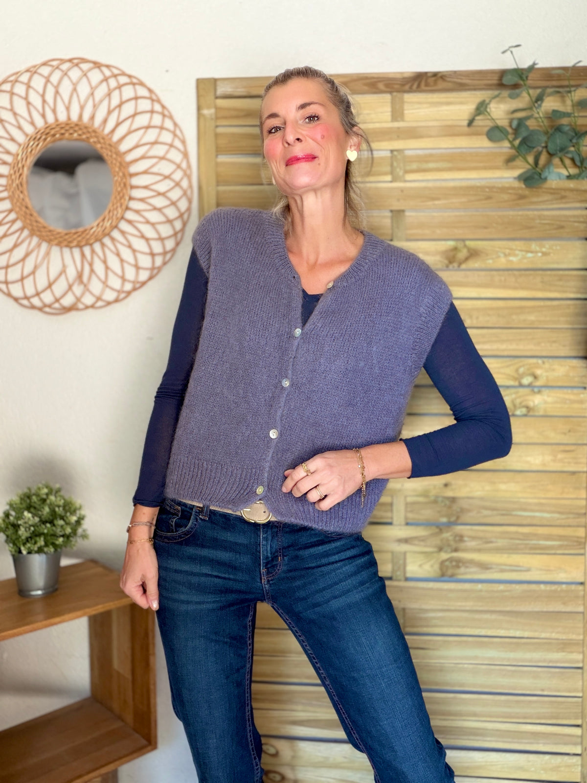 Gilet sans manche en maille laine et mohair AVERY Gris bleuté