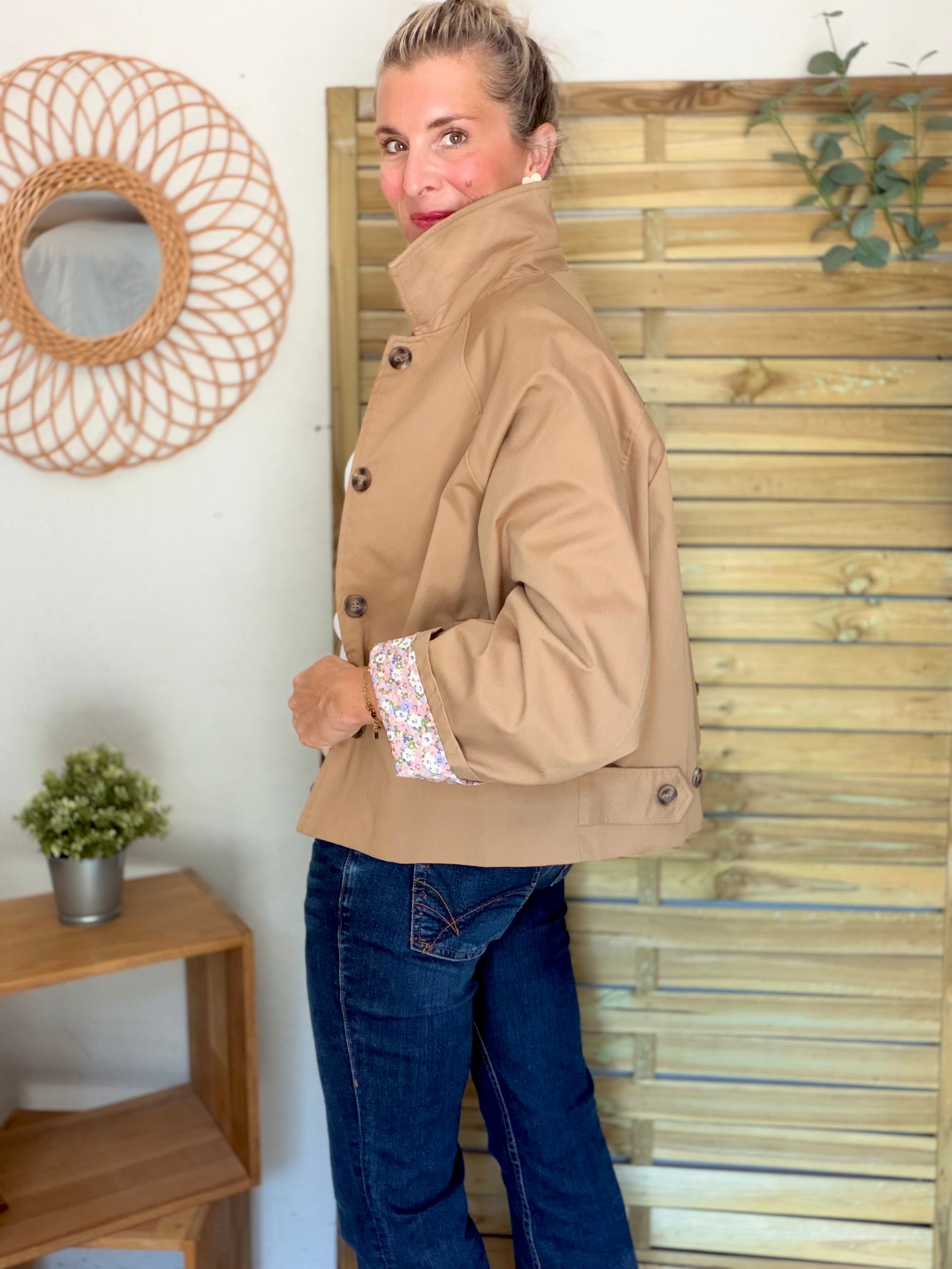 Veste Trench en coton Camel avec Liberty - MAHAUT - LILI et LALA