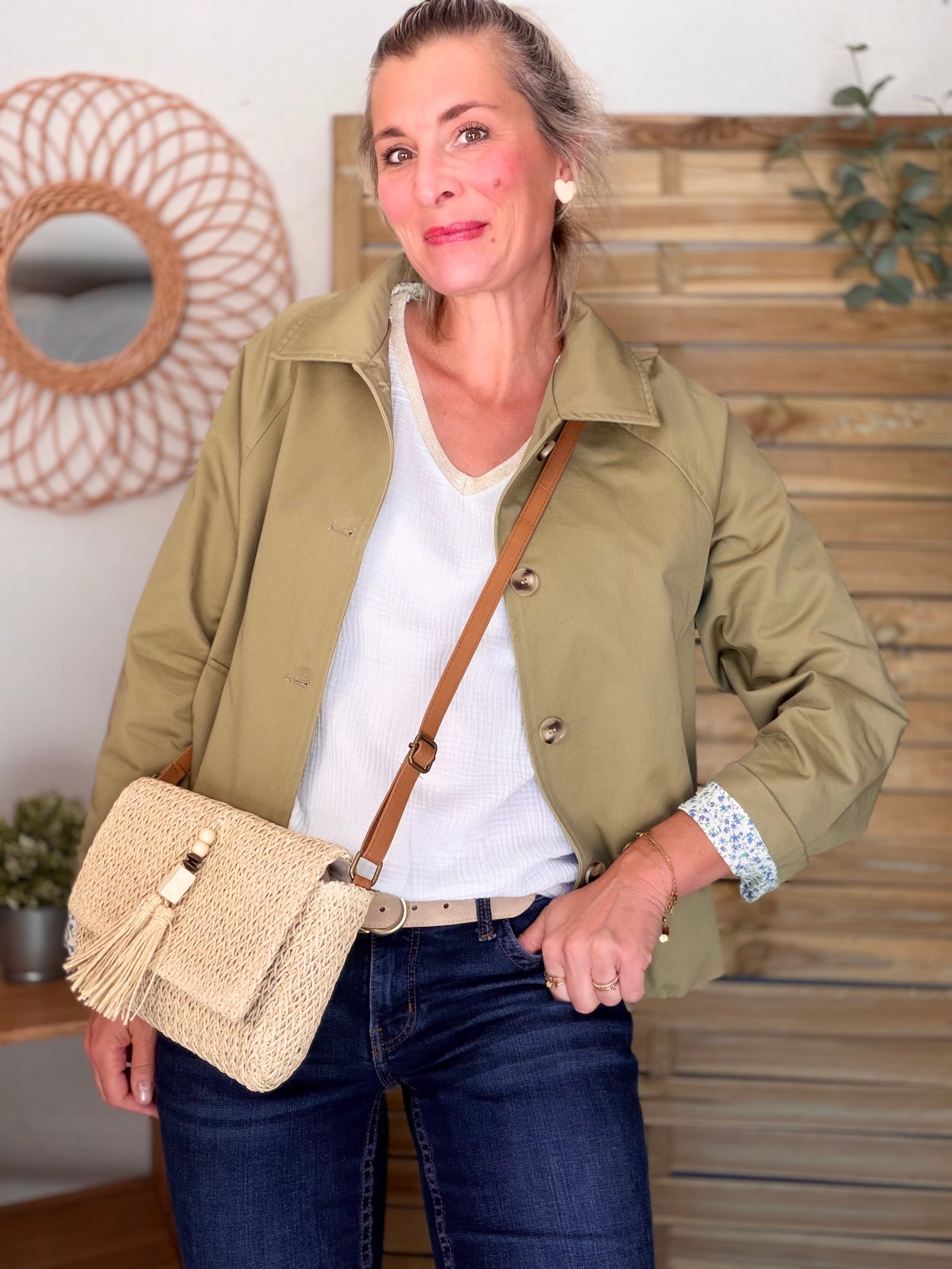 Sac à main en raphia ISORA Beige