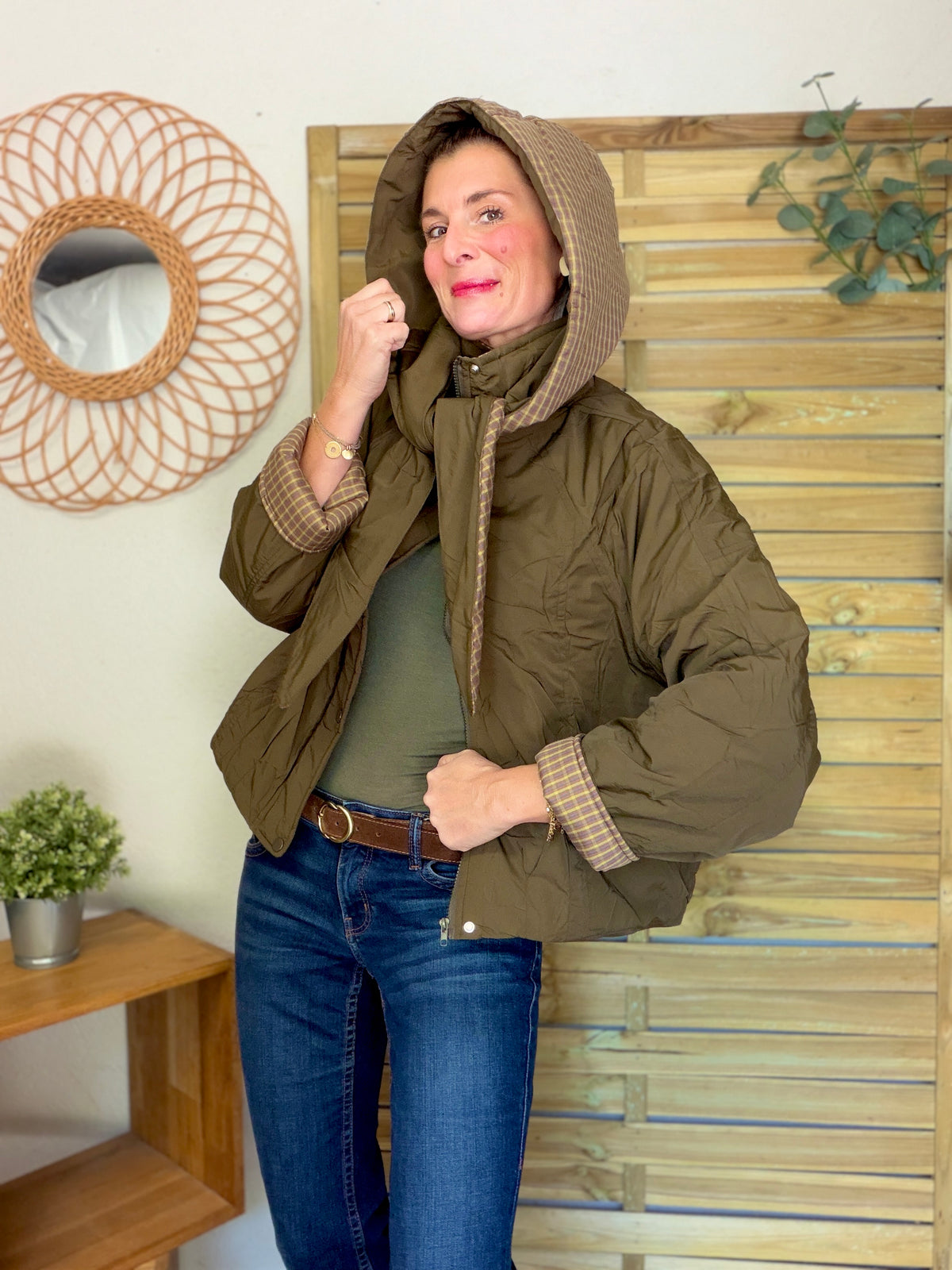 Veste matelassée capuche amovible réversible ODILE Kaki
