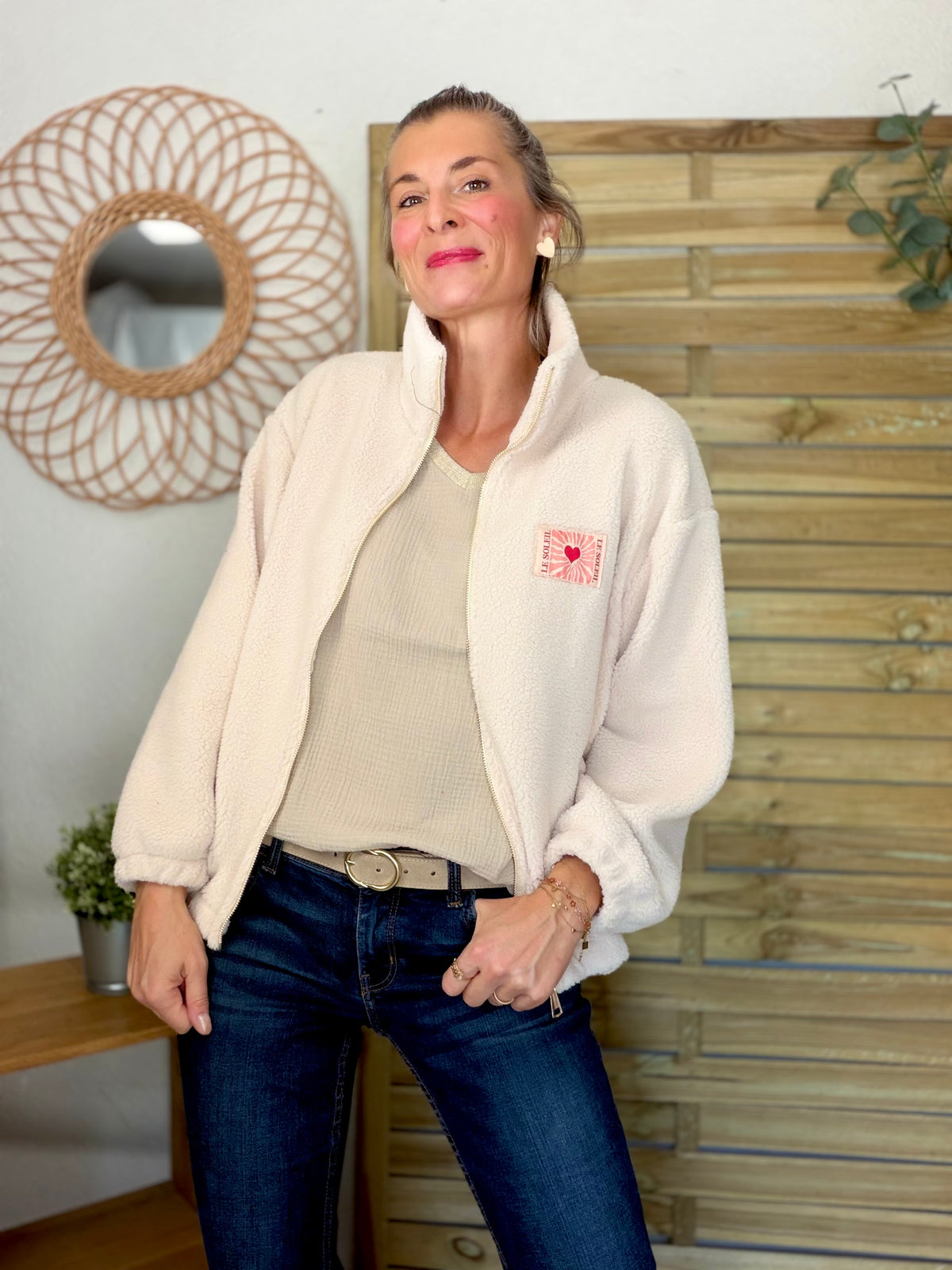 ⚡️ARRIVAGE • Veste Sherpa zippée « Soleil » DORO Écru