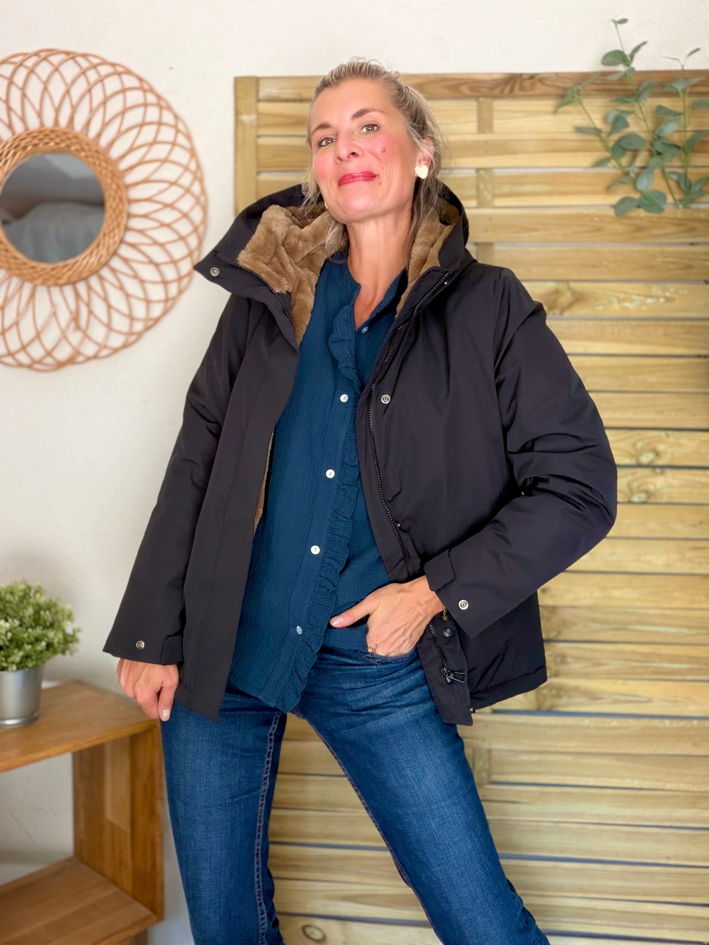 LAURA JO - Parka fourrée imperméable AMBRE MI-LONG - Noir / Camel