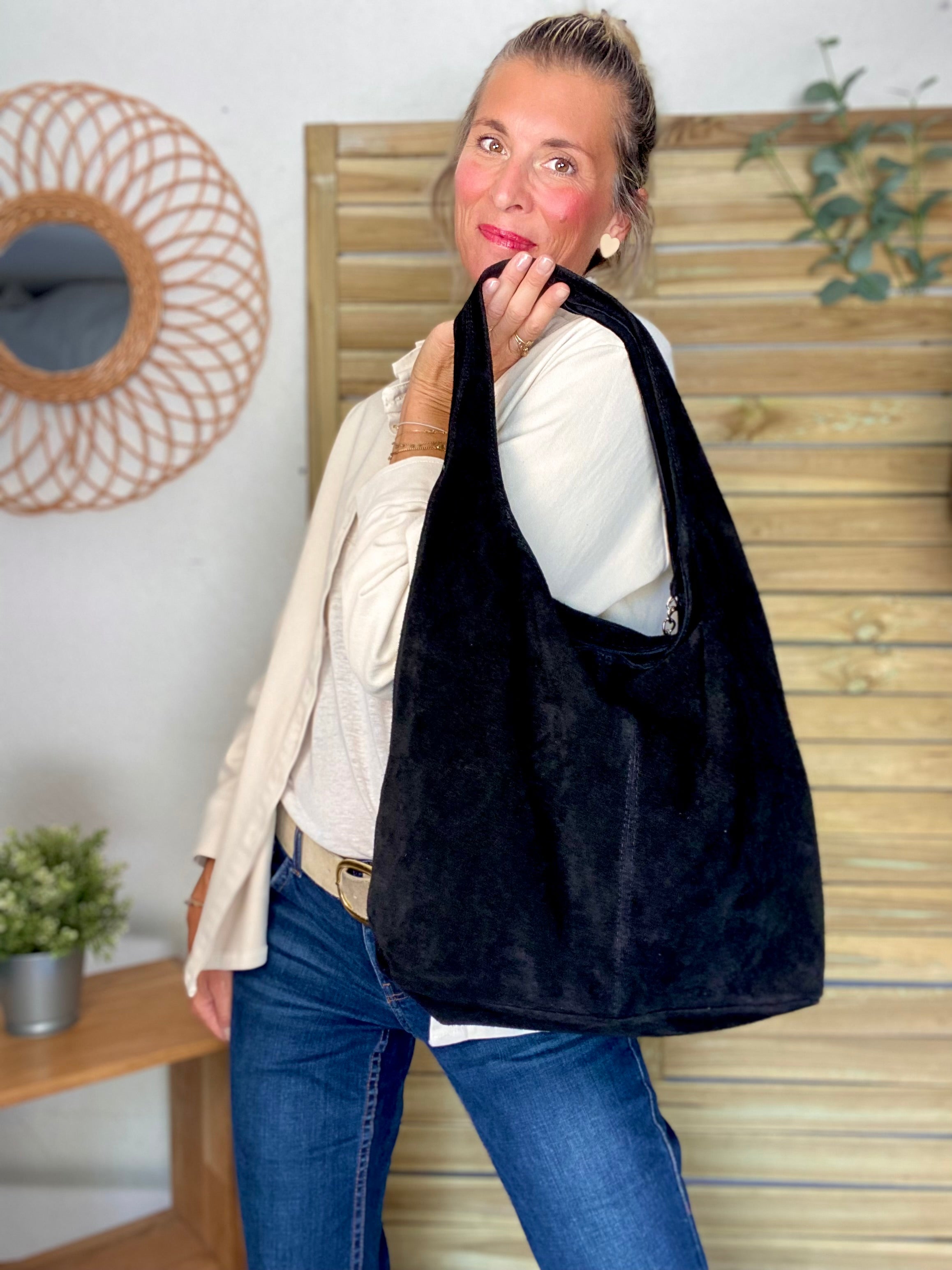 Sac cabas cuir daim MARLON - Noir