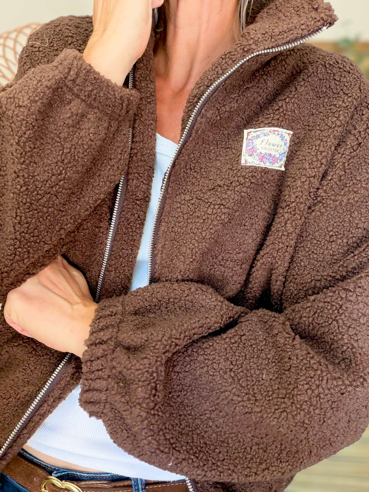 Veste Sherpa zippée LÉONIE Chocolat