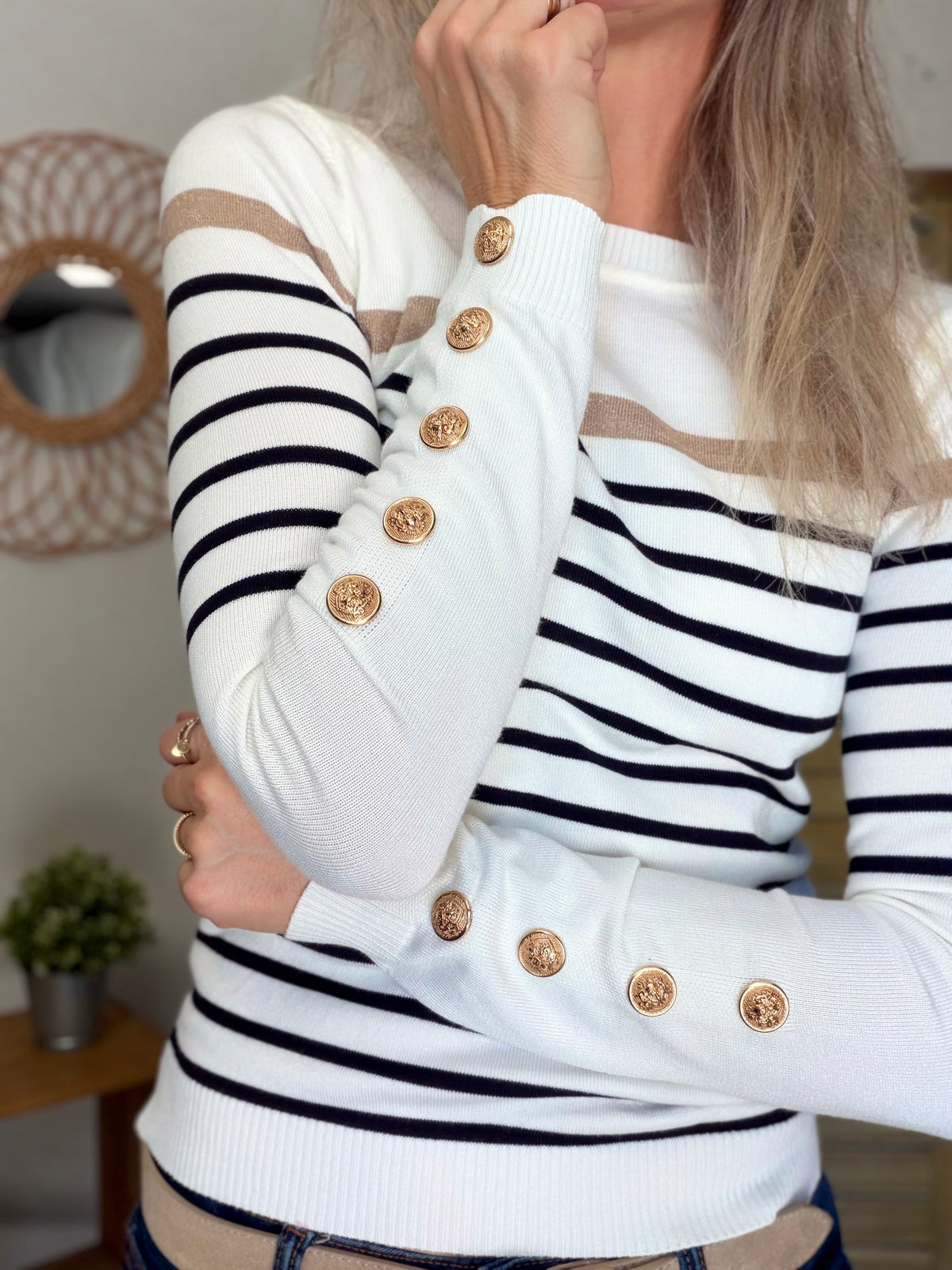⚡️ ARRIVAGE • Pull fin marinière ornement boutons doré LENAÏCK