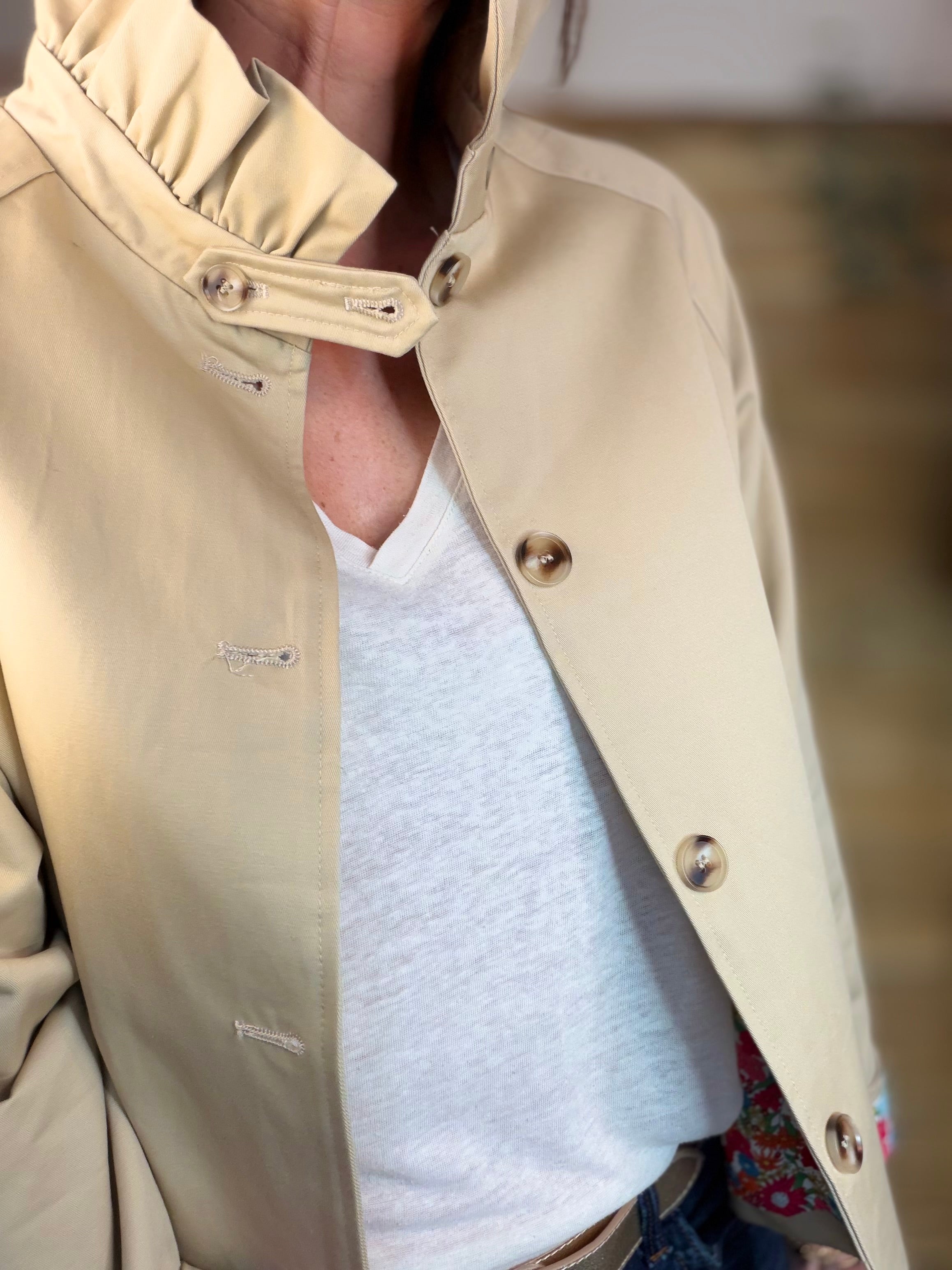 Veste Trench col victorien avec Liberty - VICKY Beige