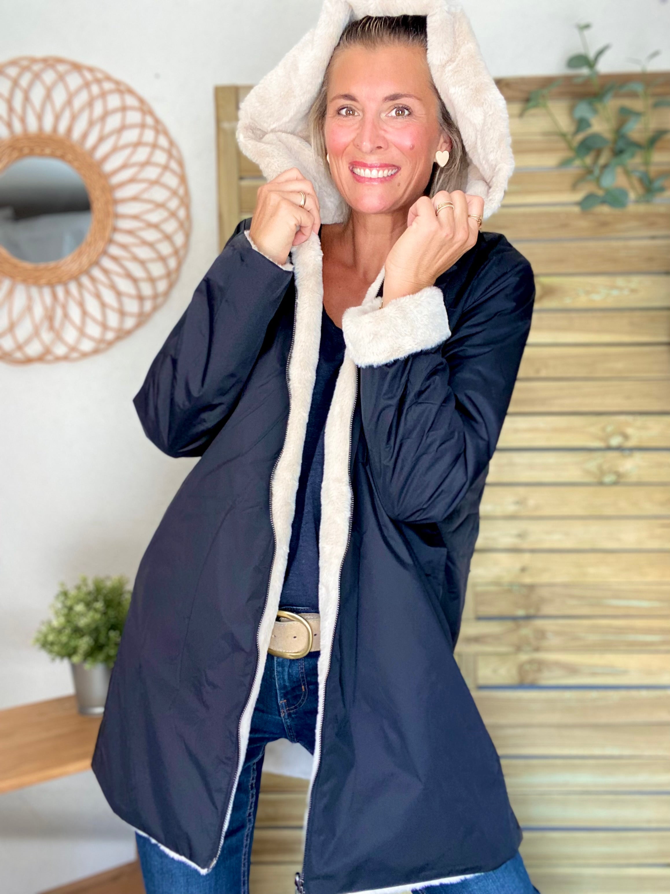 Parka Imperméable réversible fourrée Noir / Beige ALIX - LAURA JO