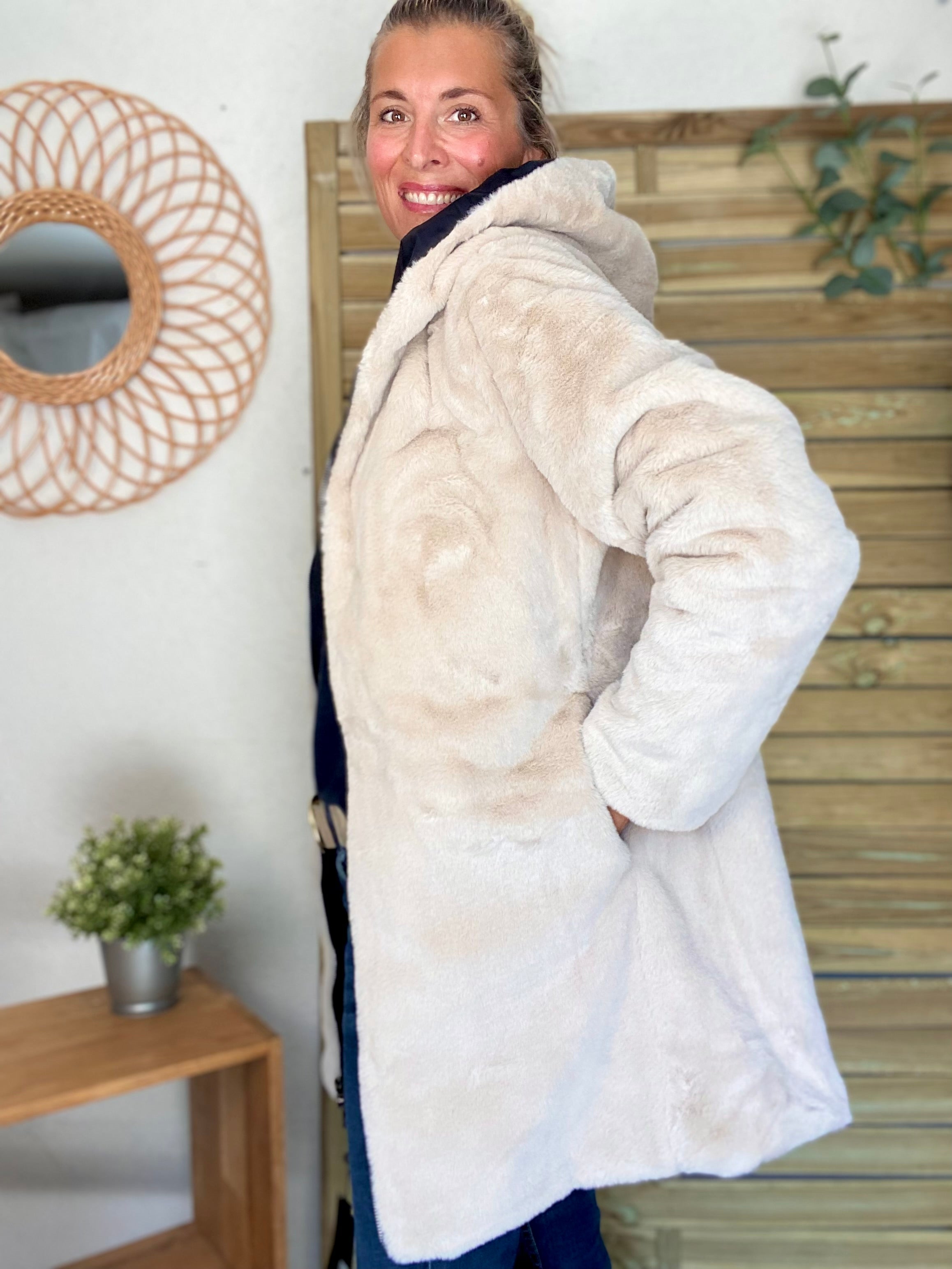 Parka Imperméable réversible fourrée Noir / Beige ALIX - LAURA JO