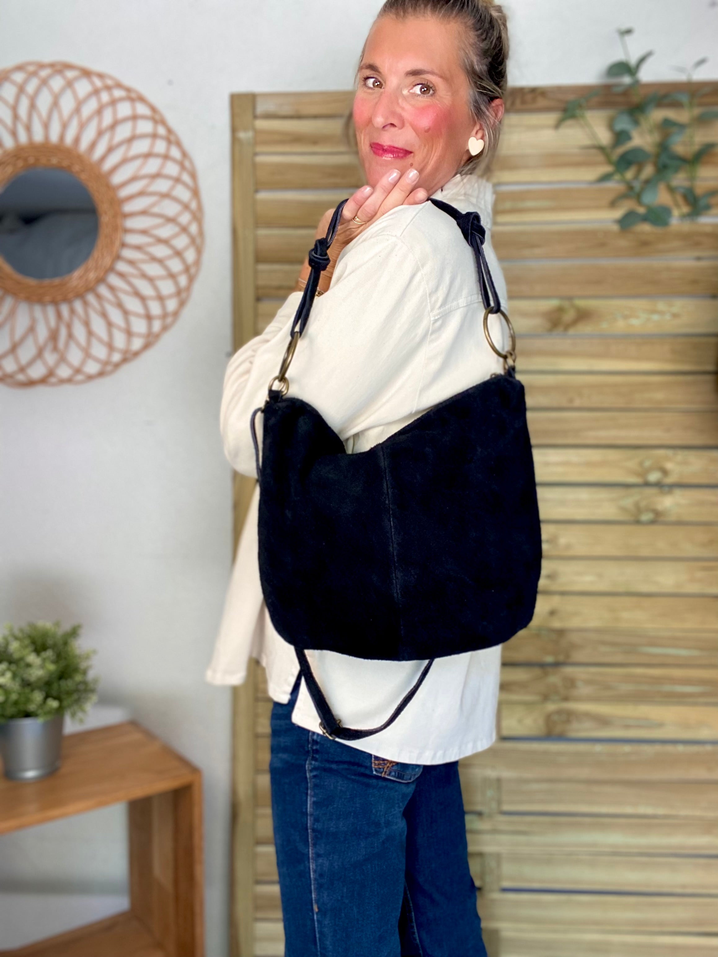 Sac en cuir daim SCOTT - Noir