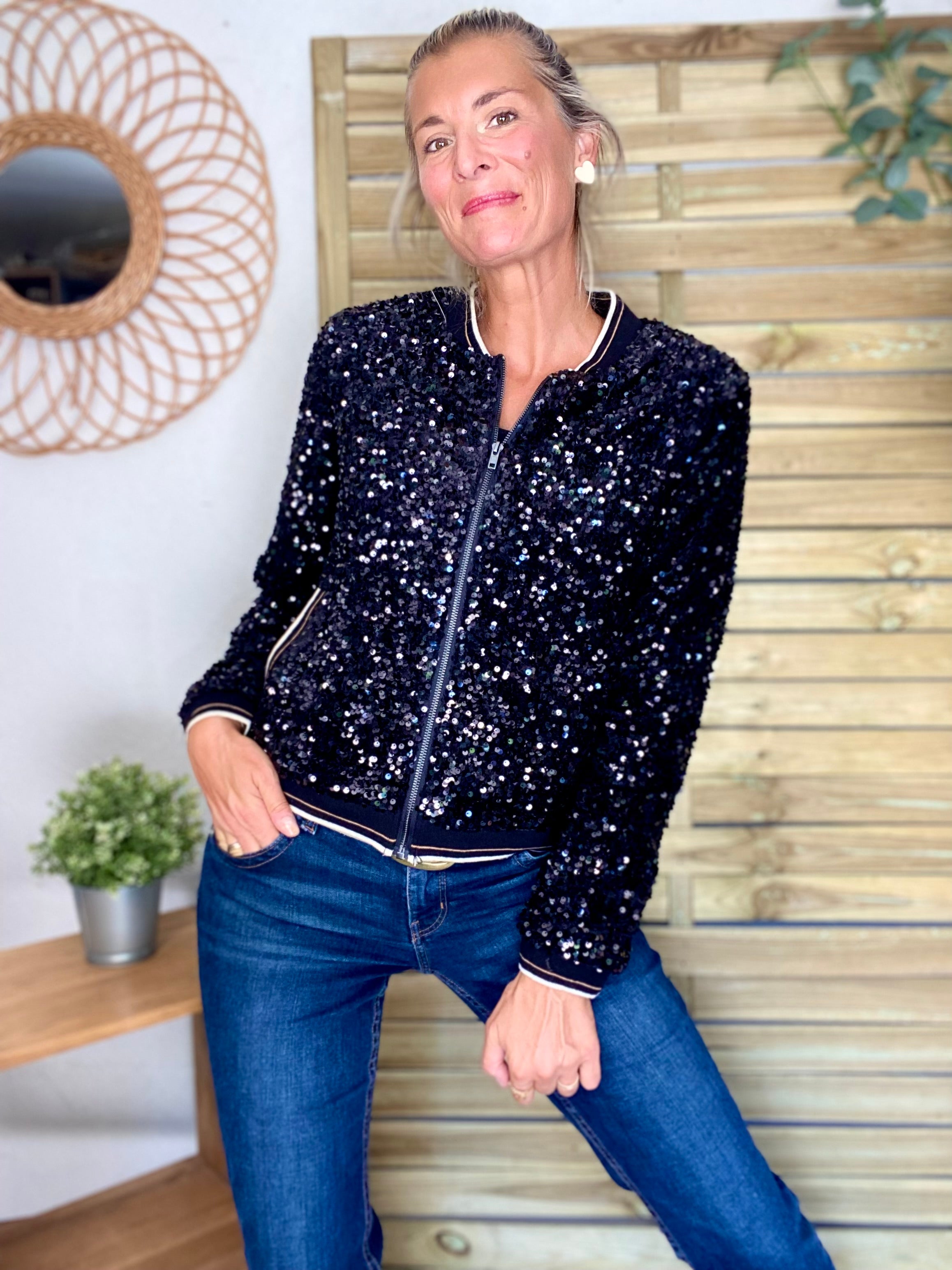 Veste bombers avec sequins Noirs KIM