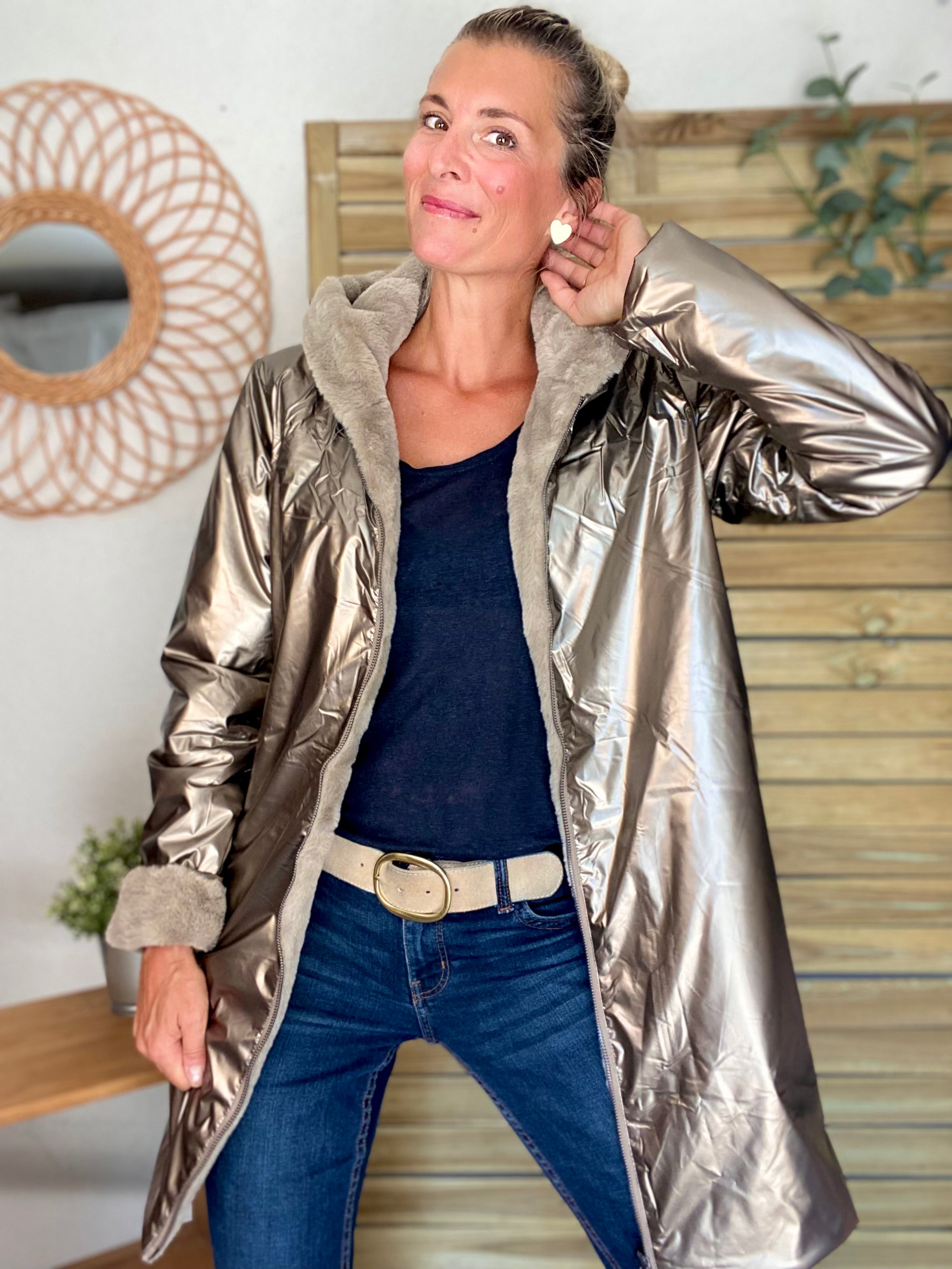 Parka Imperméable réversible fourrée Bronze / Beige ALIX - LAURA JO