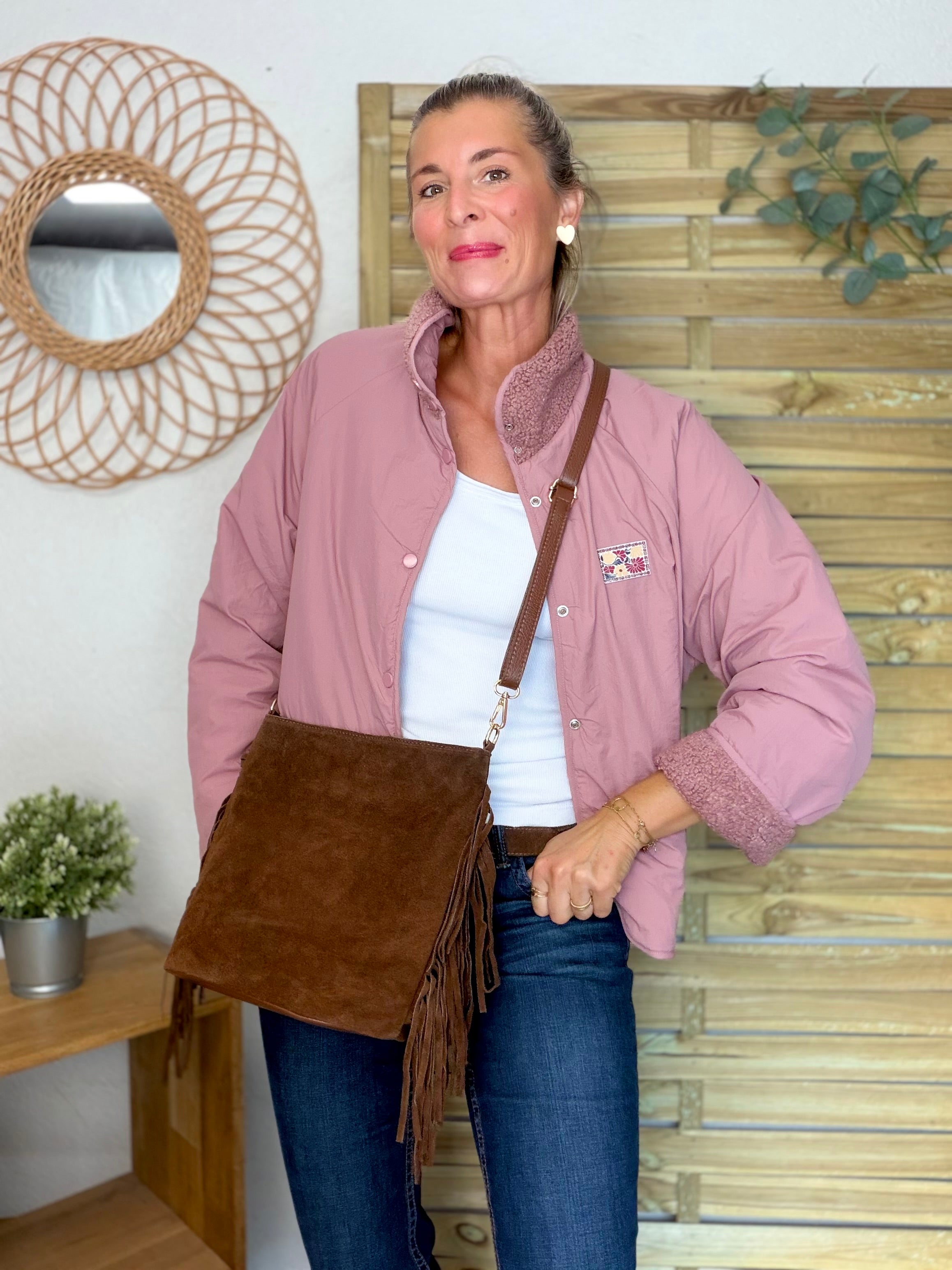 Veste matelassée réversible Sherpa AMÉLIE Vieux rose