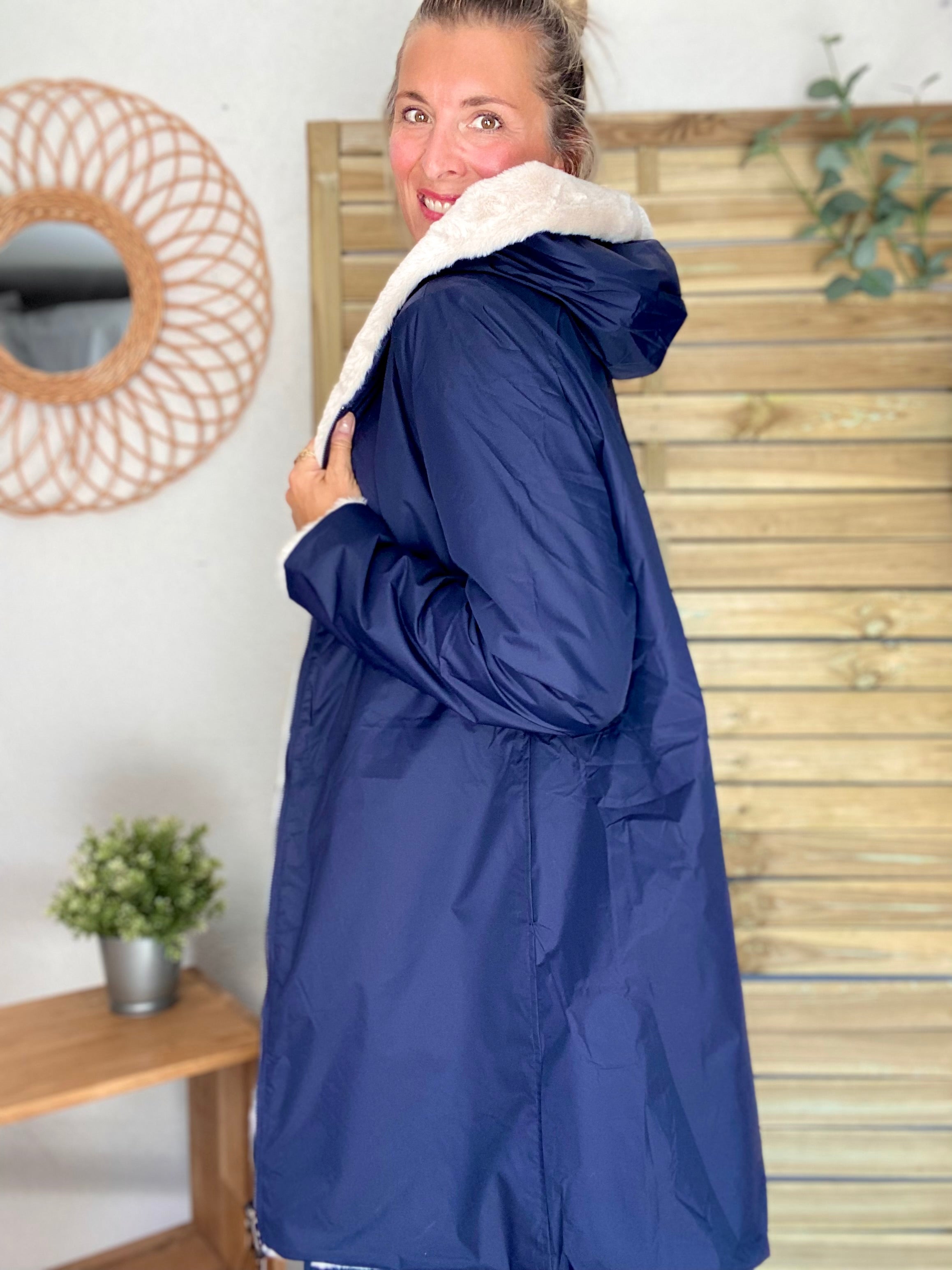 Parka Imperméable réversible fourrée Bleu marine / Beige ALIX - LAURA JO