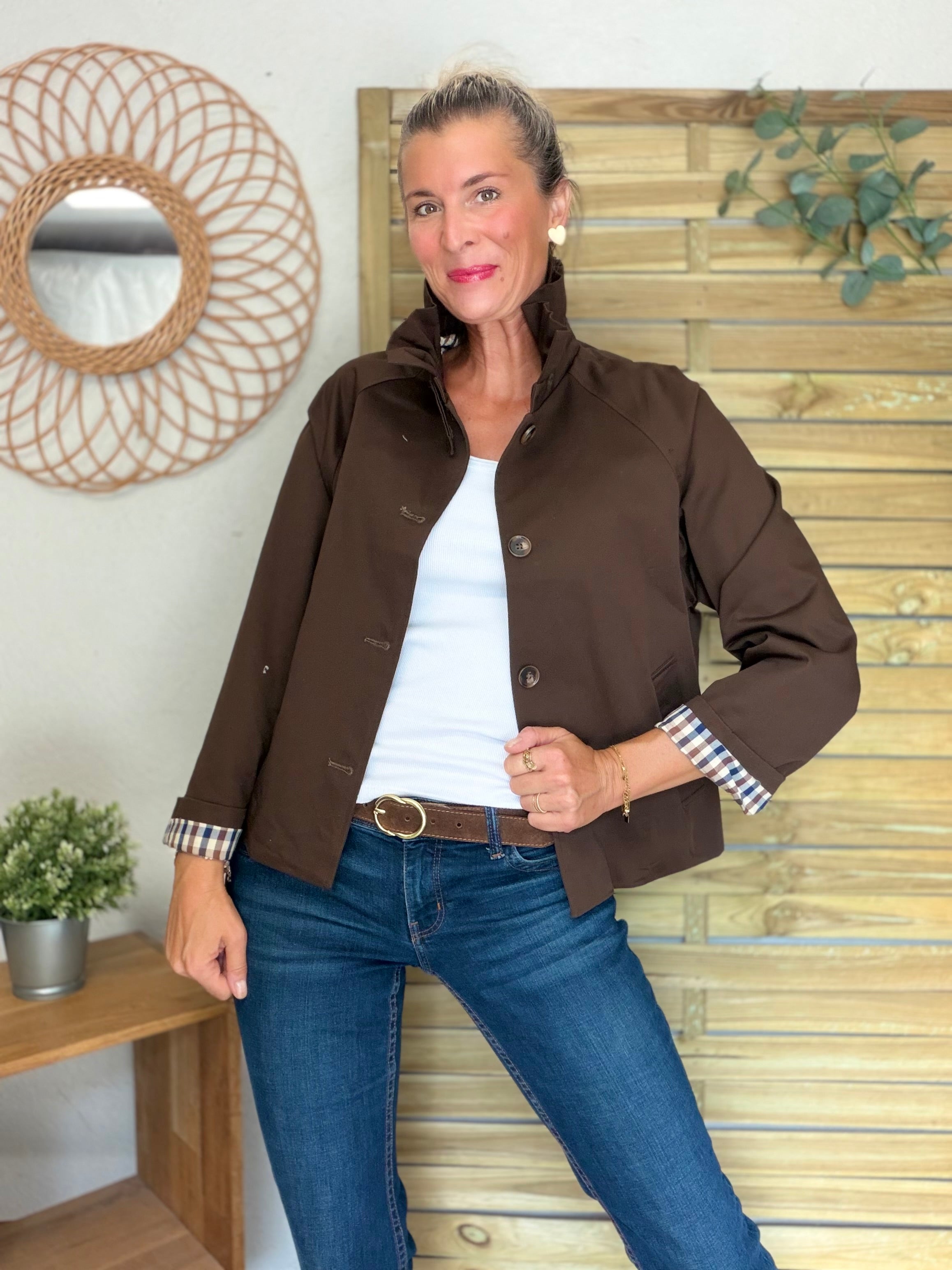 Veste Trench col victorien doublure carreaux - VICTORIA Chocolat