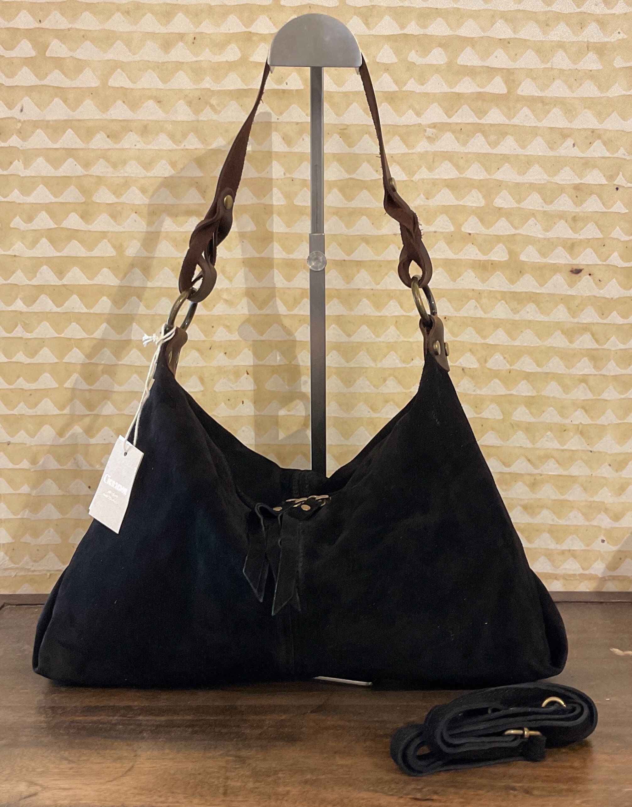 Sac hobo en cuir daim souple, double bandoulière ANDREW Noir