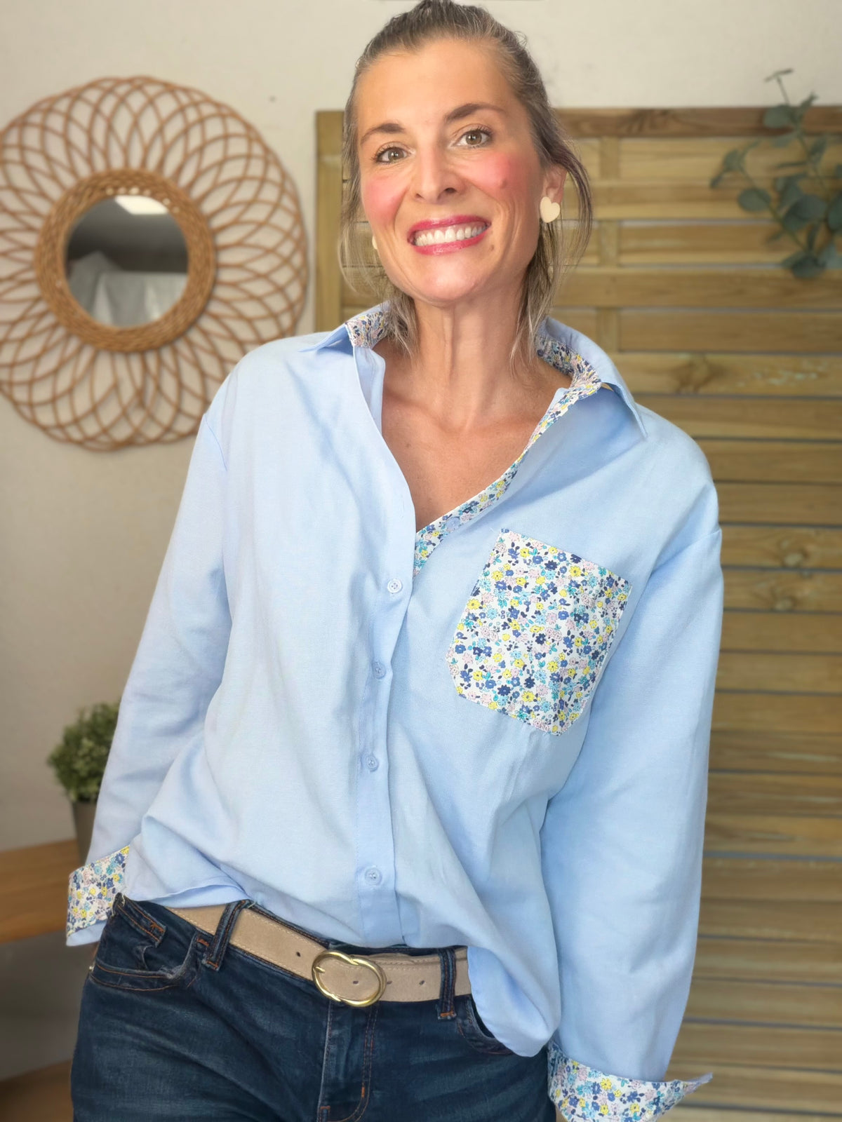 Chemise avec Liberty AZÉLIE Bleue