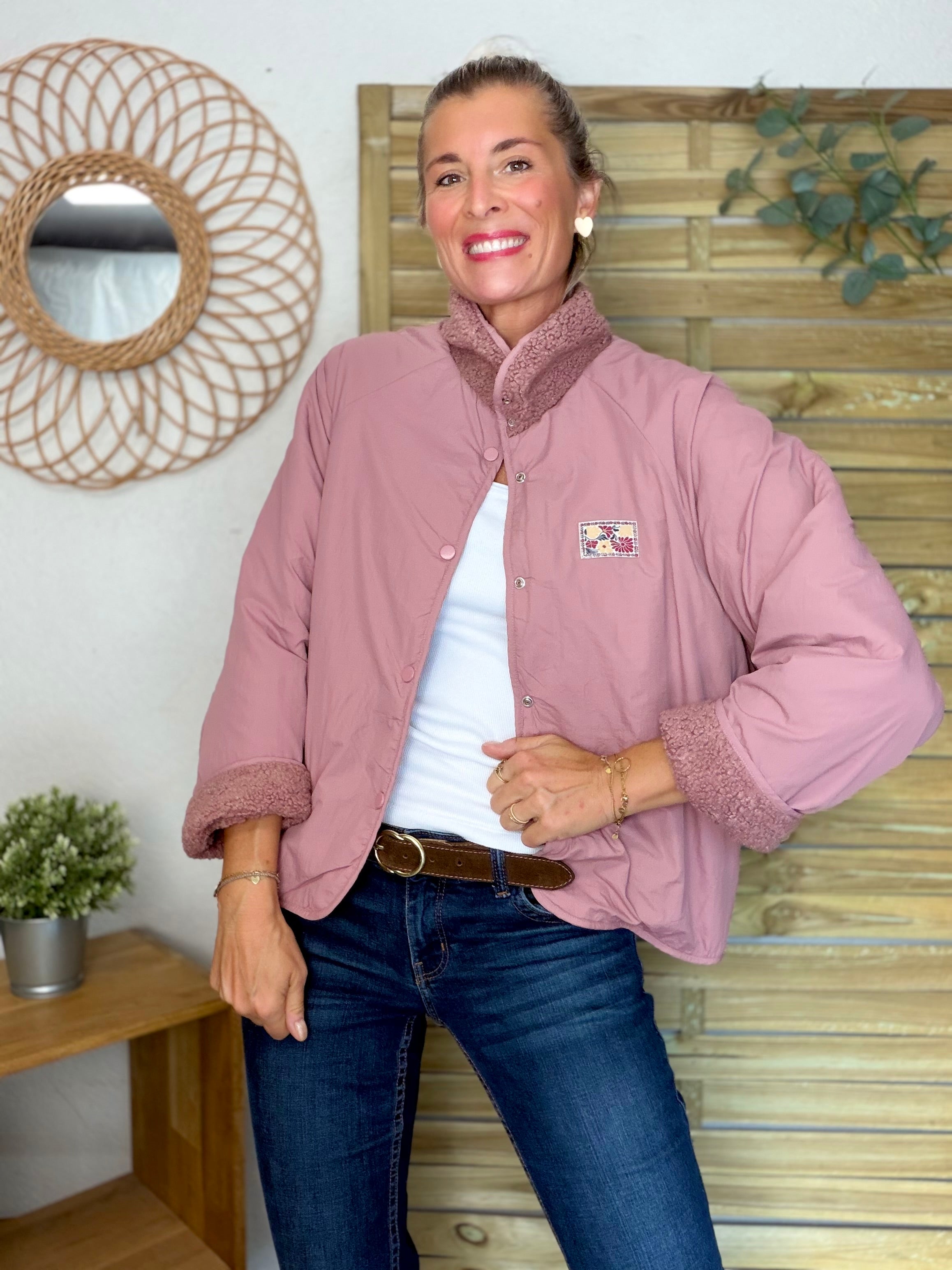 Veste matelassée réversible Sherpa AMÉLIE Vieux rose