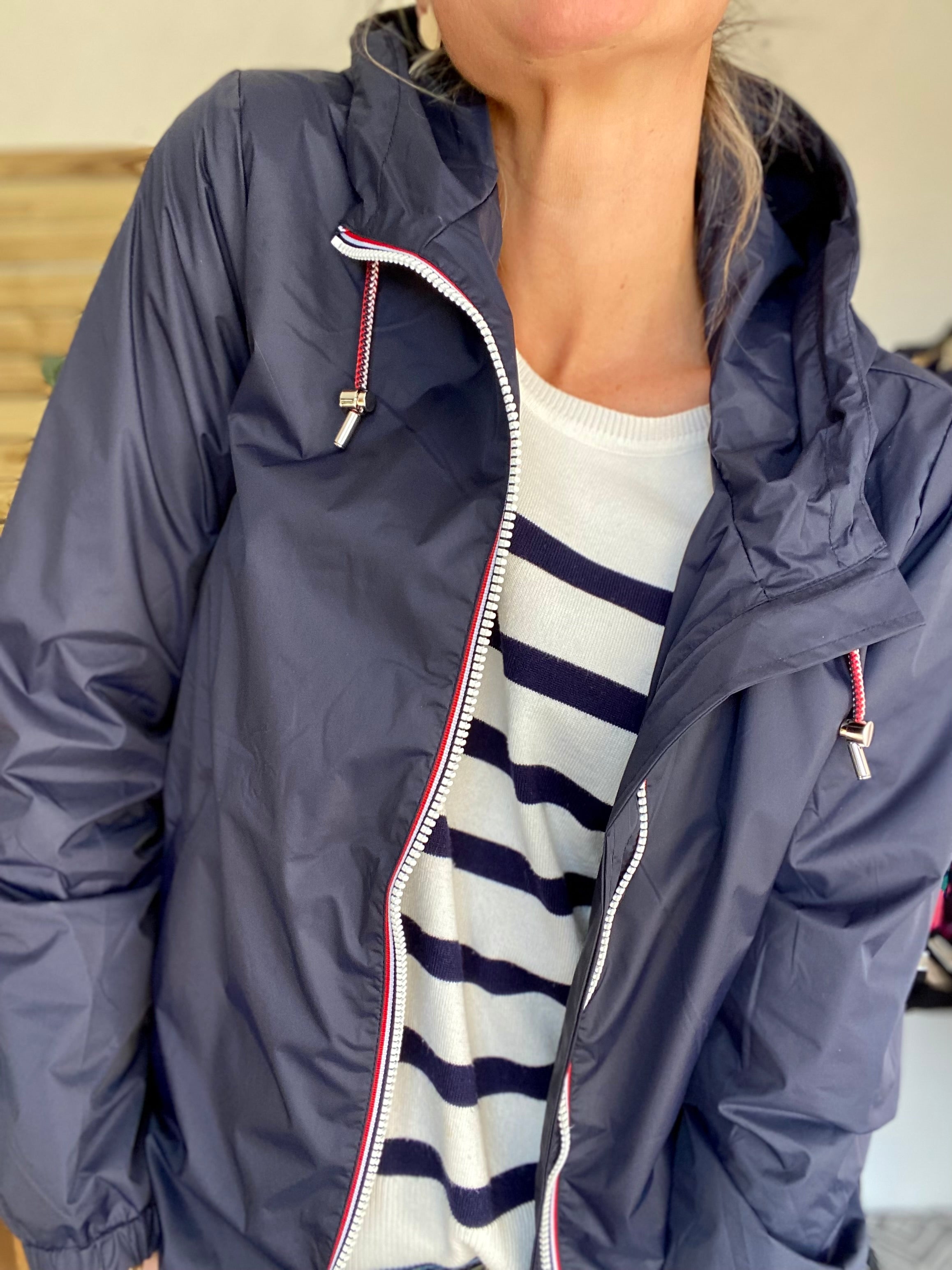 Imperméable mi-saison doublé SOLINE MI-LONG - Bleu marine - Laura Jo