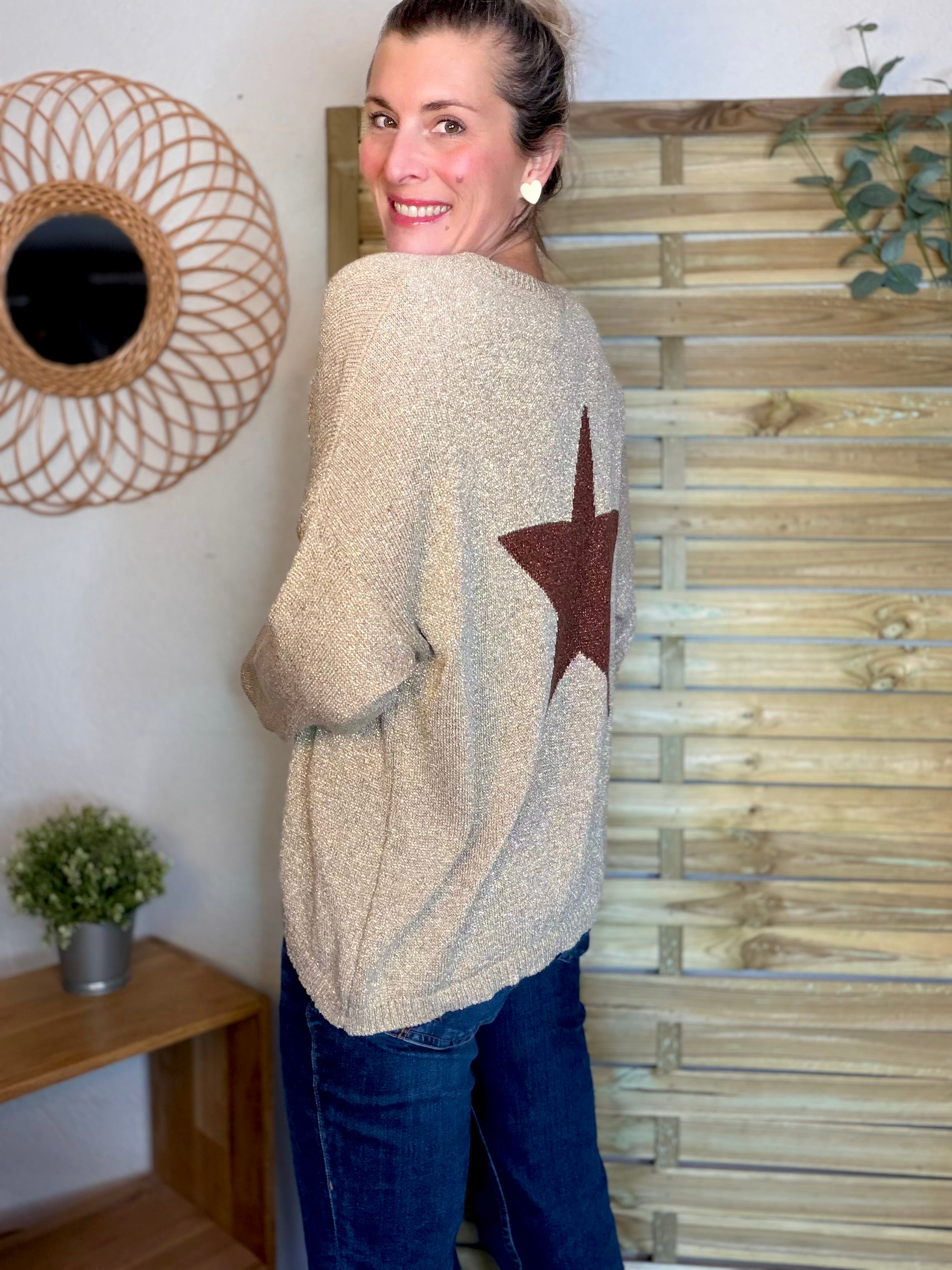 Pull maille lurex et étoile ⭐️ POLLY - Doré / Choco