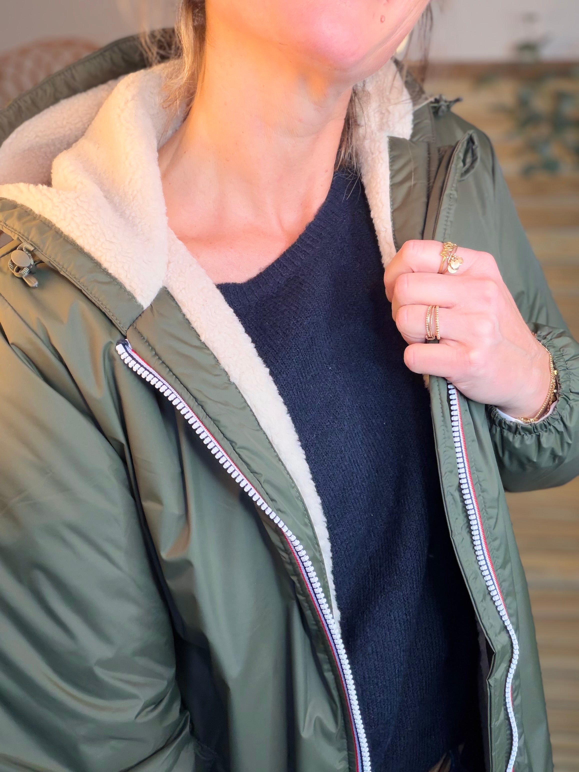 Parka Imperméable LOUISE LONG Sherpa écru - Kaki - LAURA JO