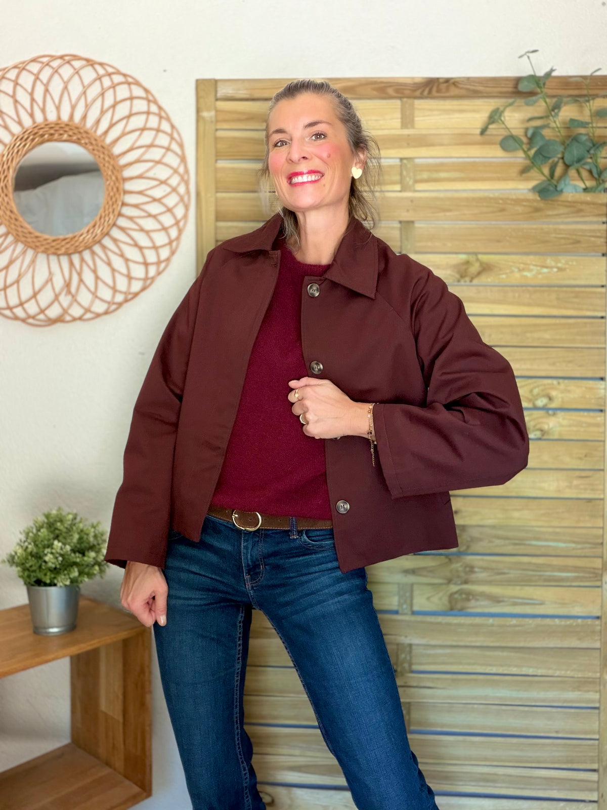Veste Trench en coton Bordeaux fleuri - MAHAUT - LILI et LALA