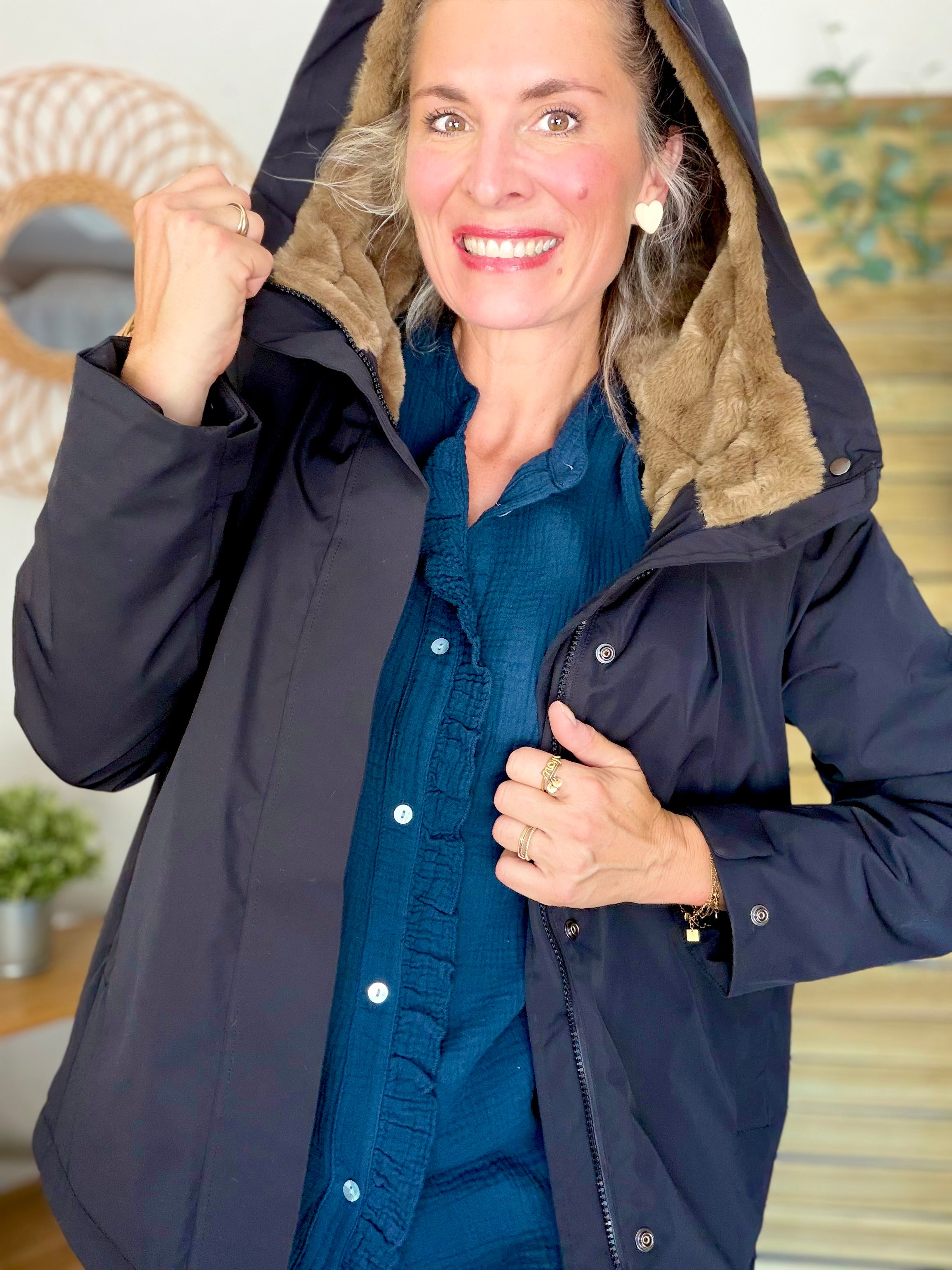 LAURA JO - Parka fourrée imperméable AMBRE MI-LONG - Noir / Camel