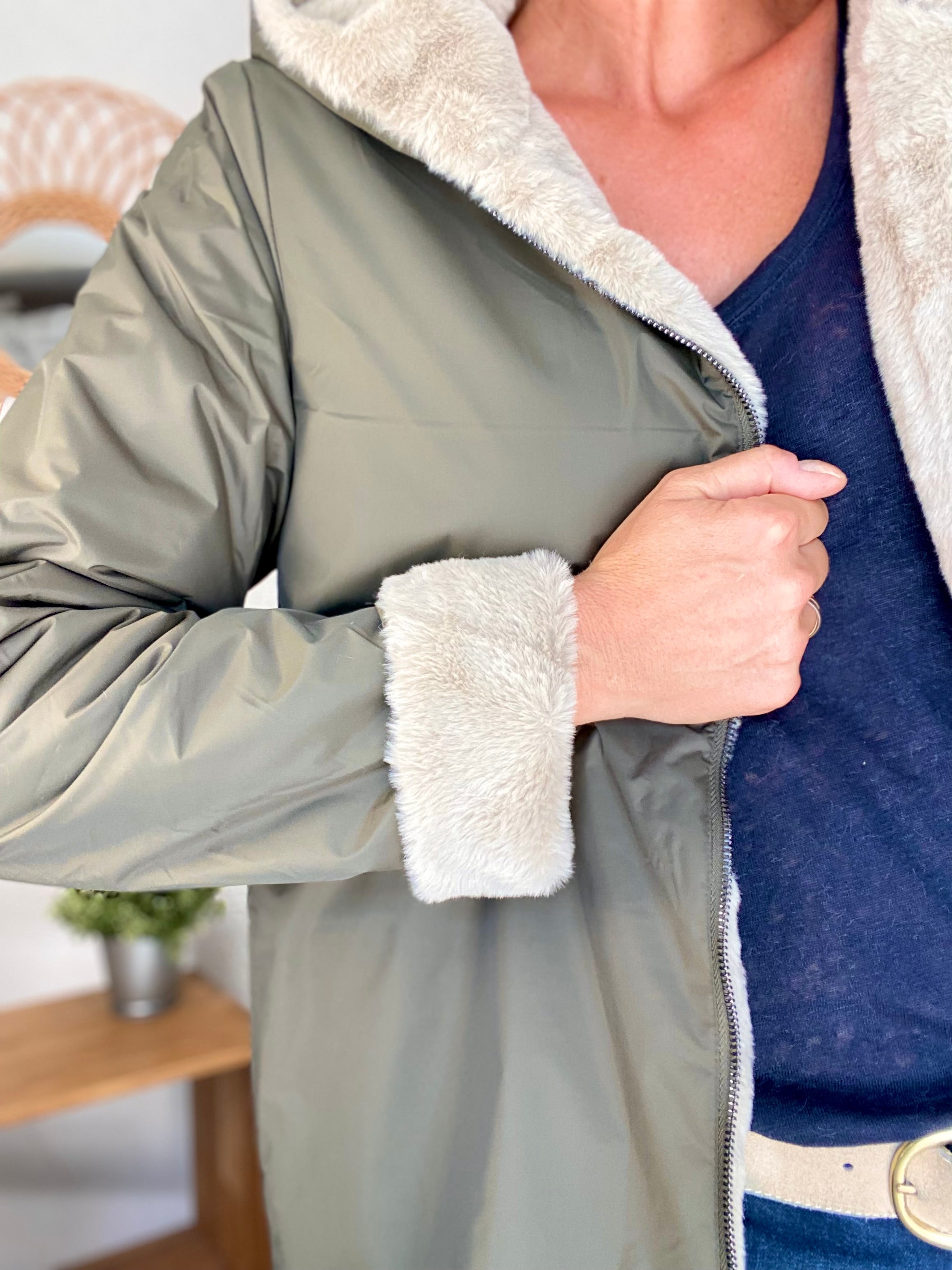 Parka Imperméable réversible fourrée Kaki / Beige ALIX - LAURA JO