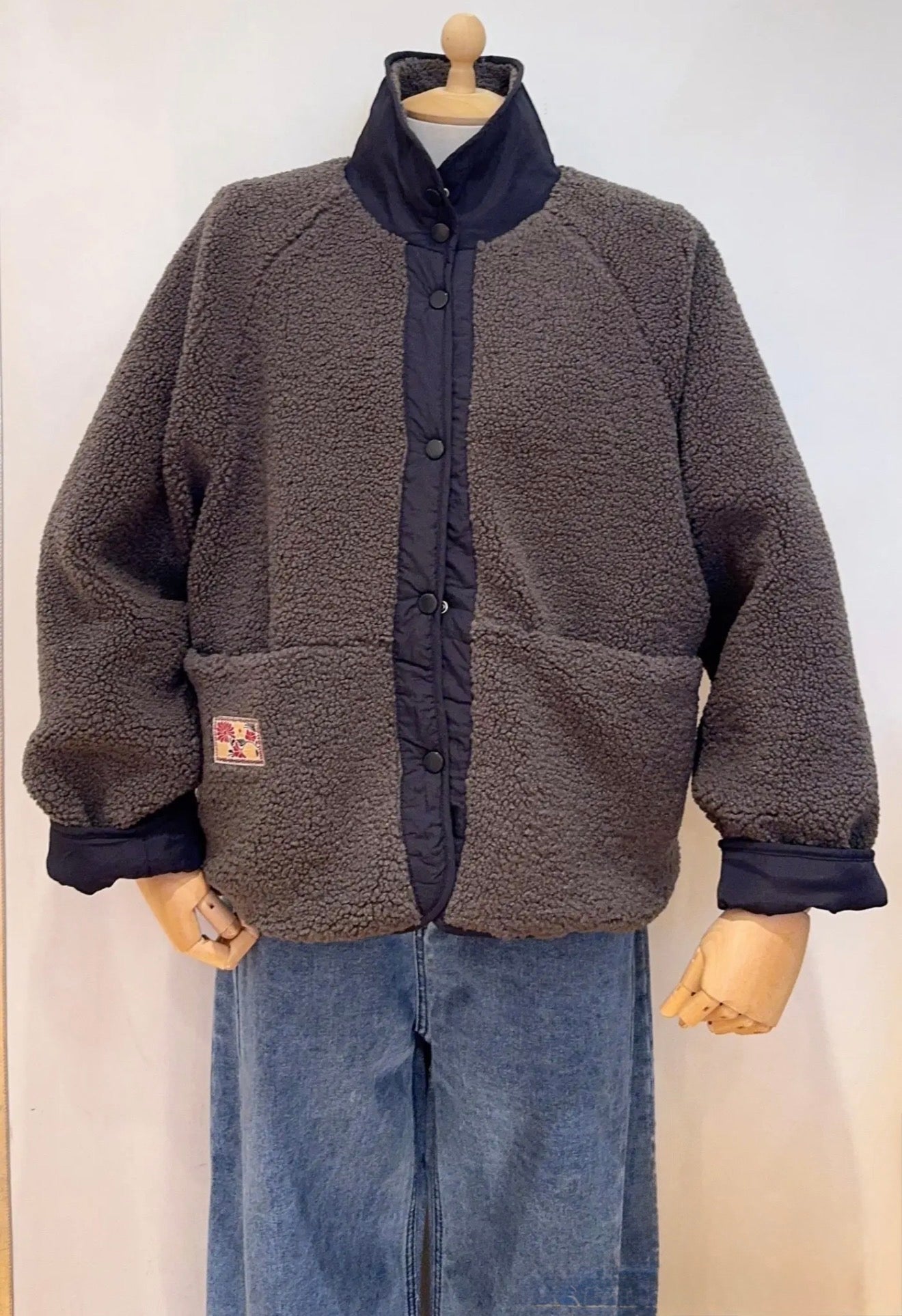 Veste matelassée réversible Sherpa AMÉLIE Bleu marine / Gris