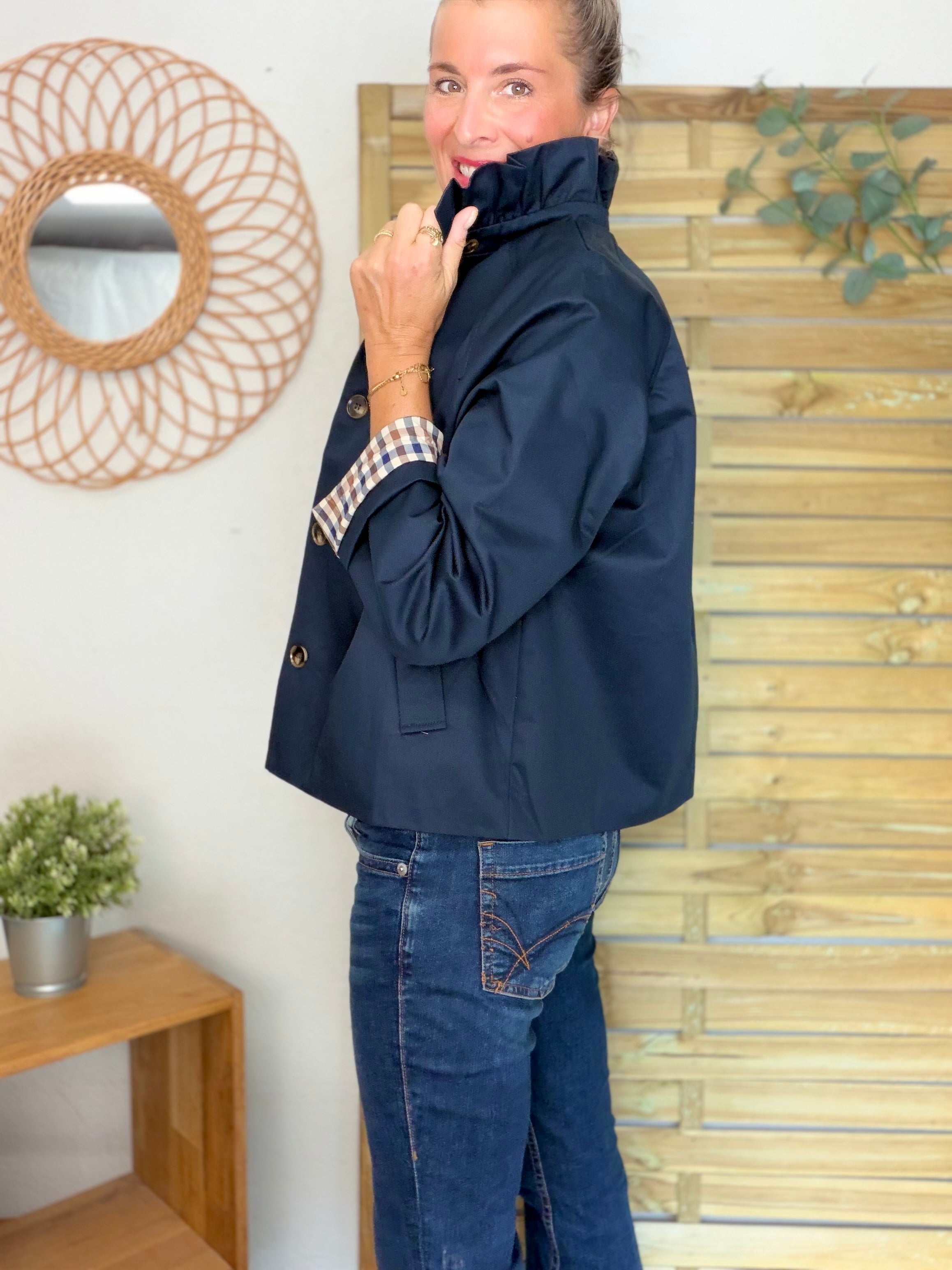 Veste Trench col victorien, doublure carreaux - VICTORIA Bleu marine