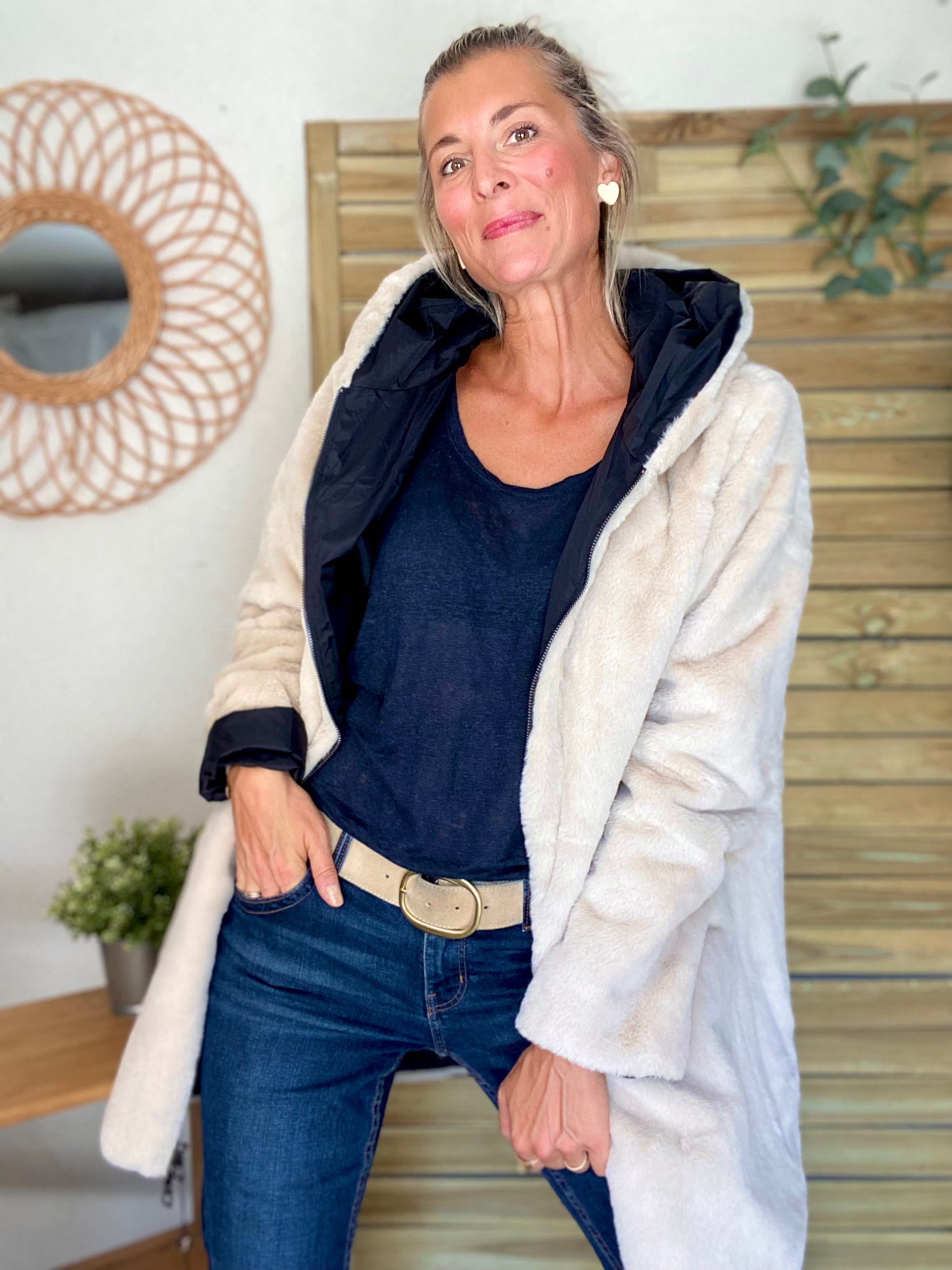 Parka Imperméable réversible fourrée Noir / Beige ALIX - LAURA JO